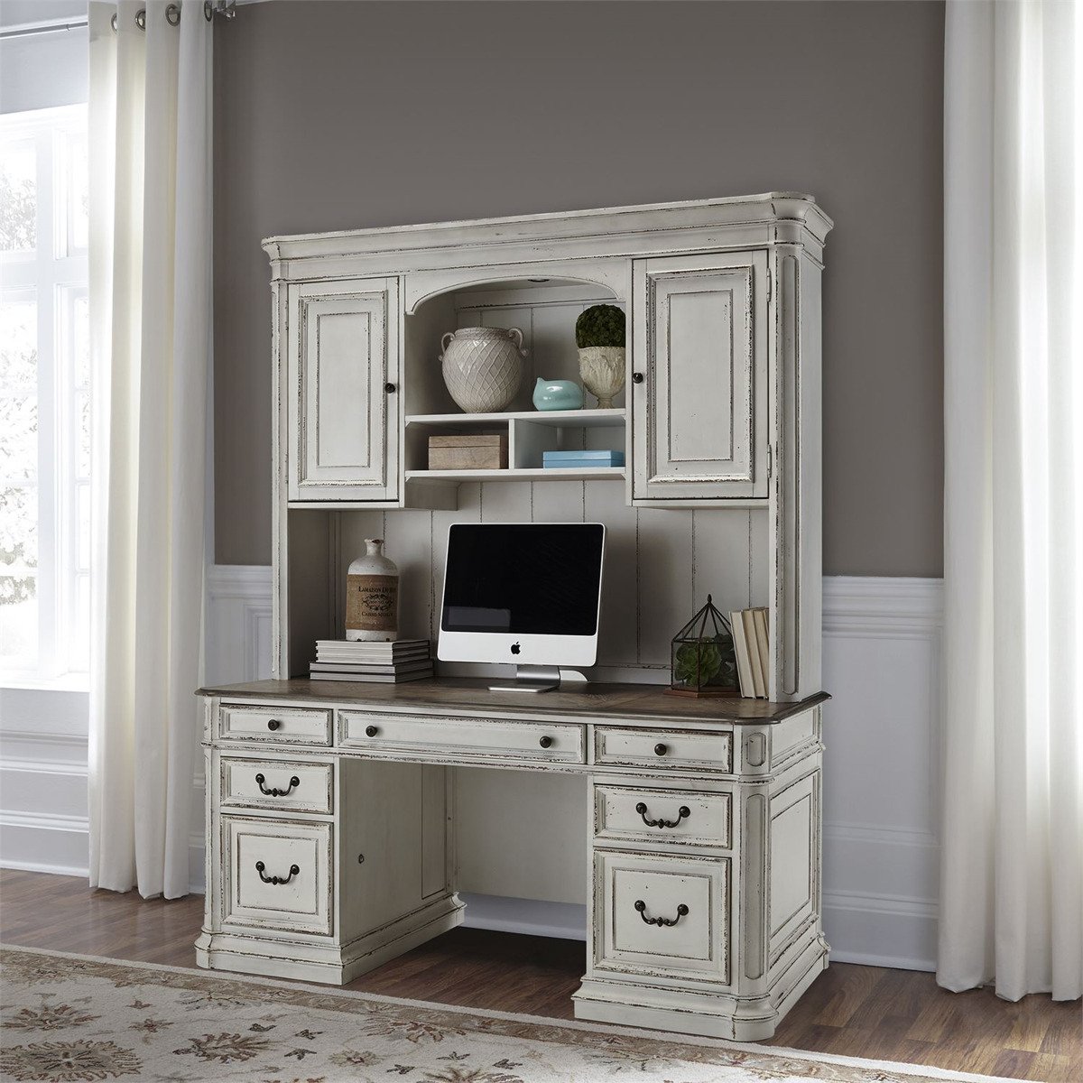 Liberty Magnolia Manor Credenza in Antique White - Luxury Home Furniture (MI)