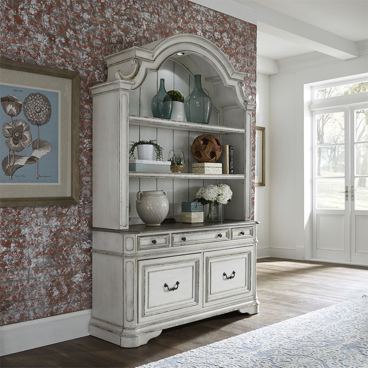 Liberty Magnolia Manor Credenza with Hutch in Antique White - Luxury Home Furniture (MI)