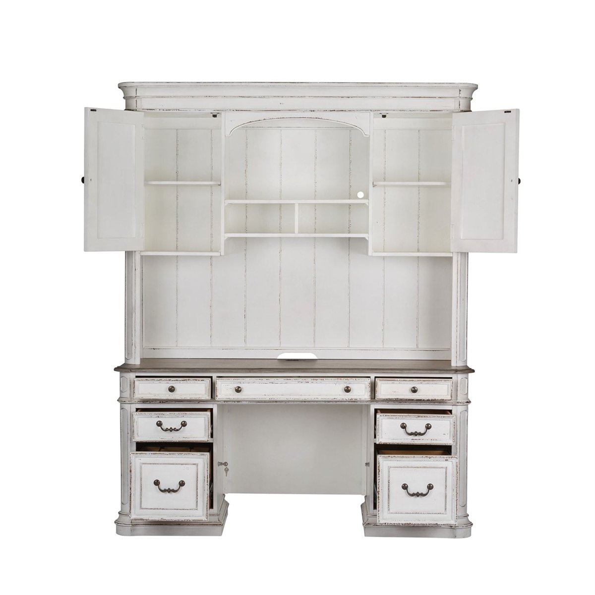 Liberty Magnolia Manor Credenza with Hutch in Antique White 244-HOJ-CHS - Luxury Home Furniture (MI)