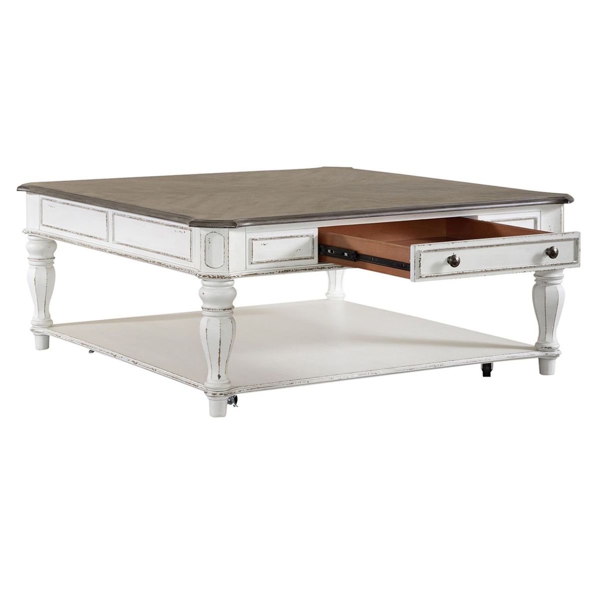 Liberty Magnolia Manor Oversized Square Cocktail Table in Antique White - Luxury Home Furniture (MI)