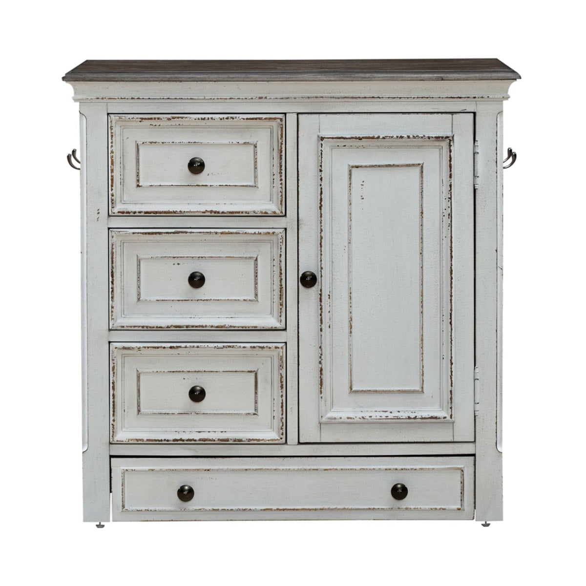 Liberty Furniture Magnolia Manor Pet Feeder Cabinet in Antique White & Weathered Bark EST SHIP TIME APPX 4 WEEKS - Luxury Home Furniture (MI)