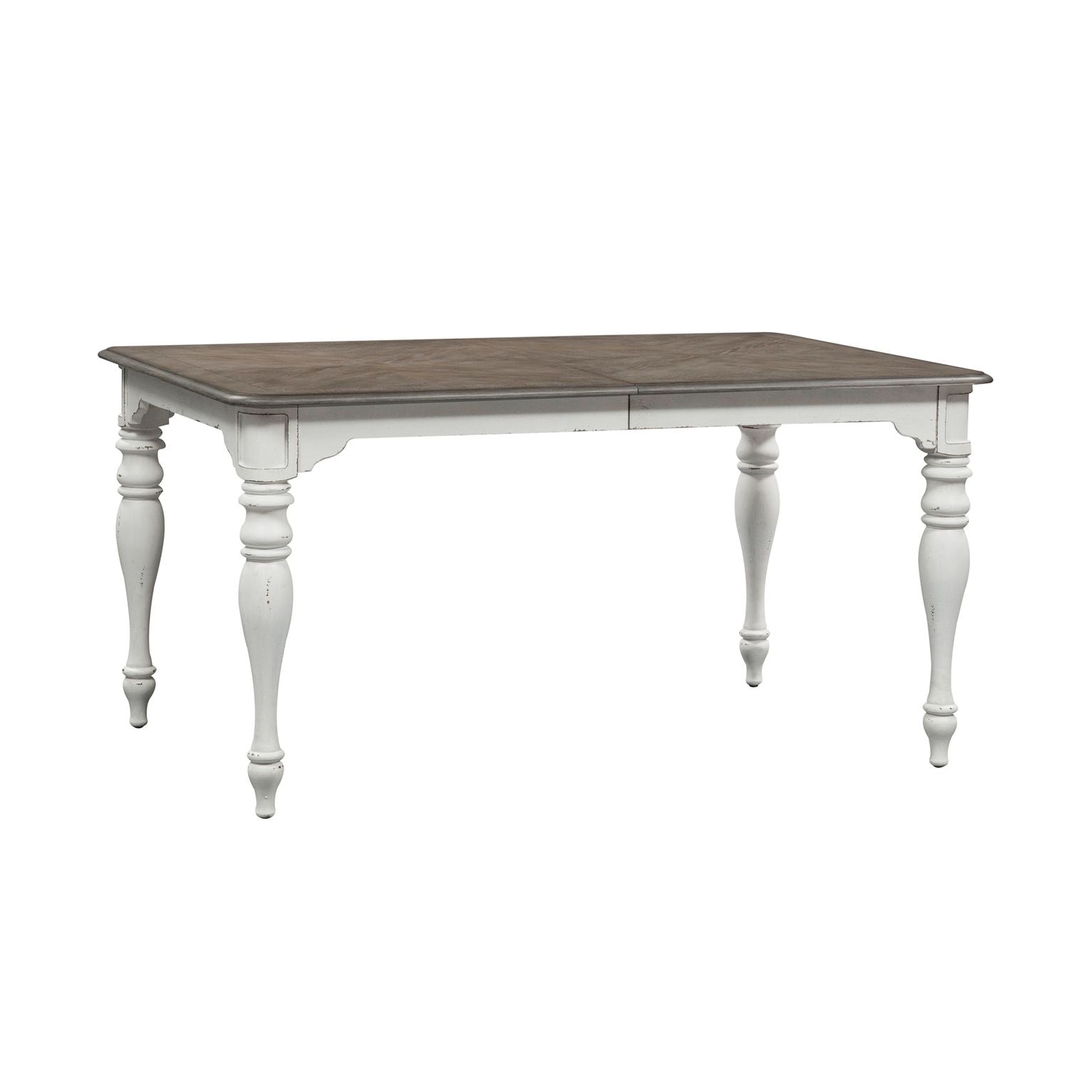 Magnolia Manor Leg Table in Antique White Base w/ Weathered Bark Tops - Luxury Home Furniture (MI)