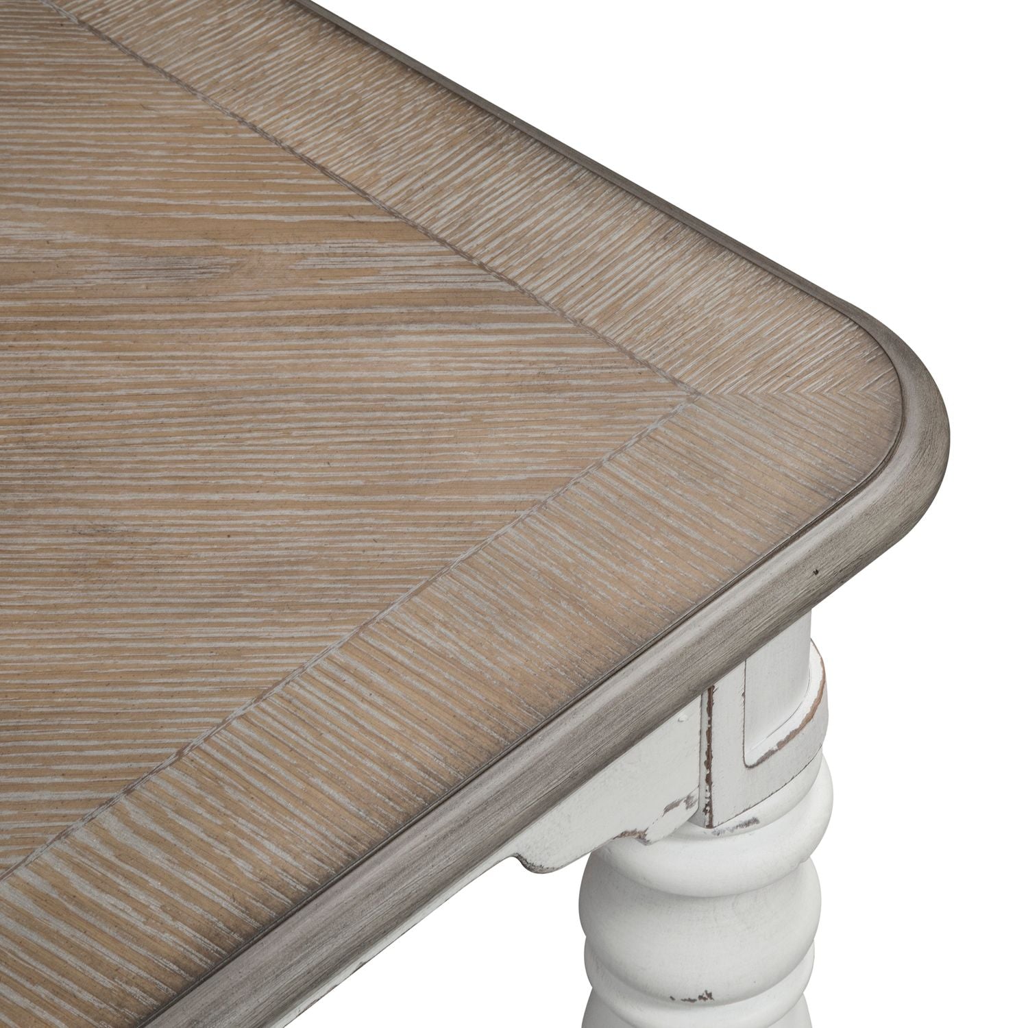 Magnolia Manor Leg Table in Antique White Base w/ Weathered Bark Tops - Luxury Home Furniture (MI)