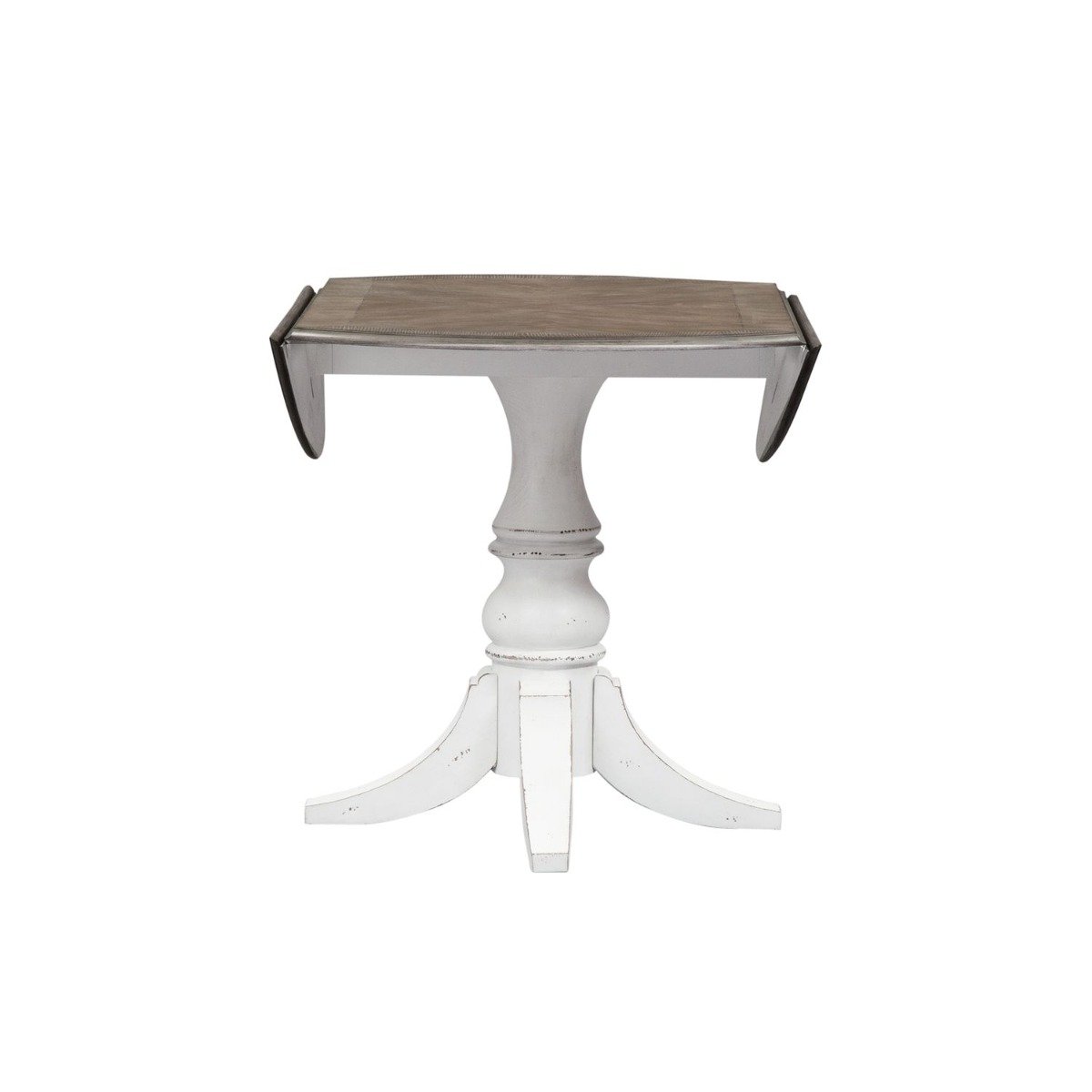 Liberty Furniture Magnolia Manor Drop Leaf Table in Antique White Base w/ Weathered Bark Tops