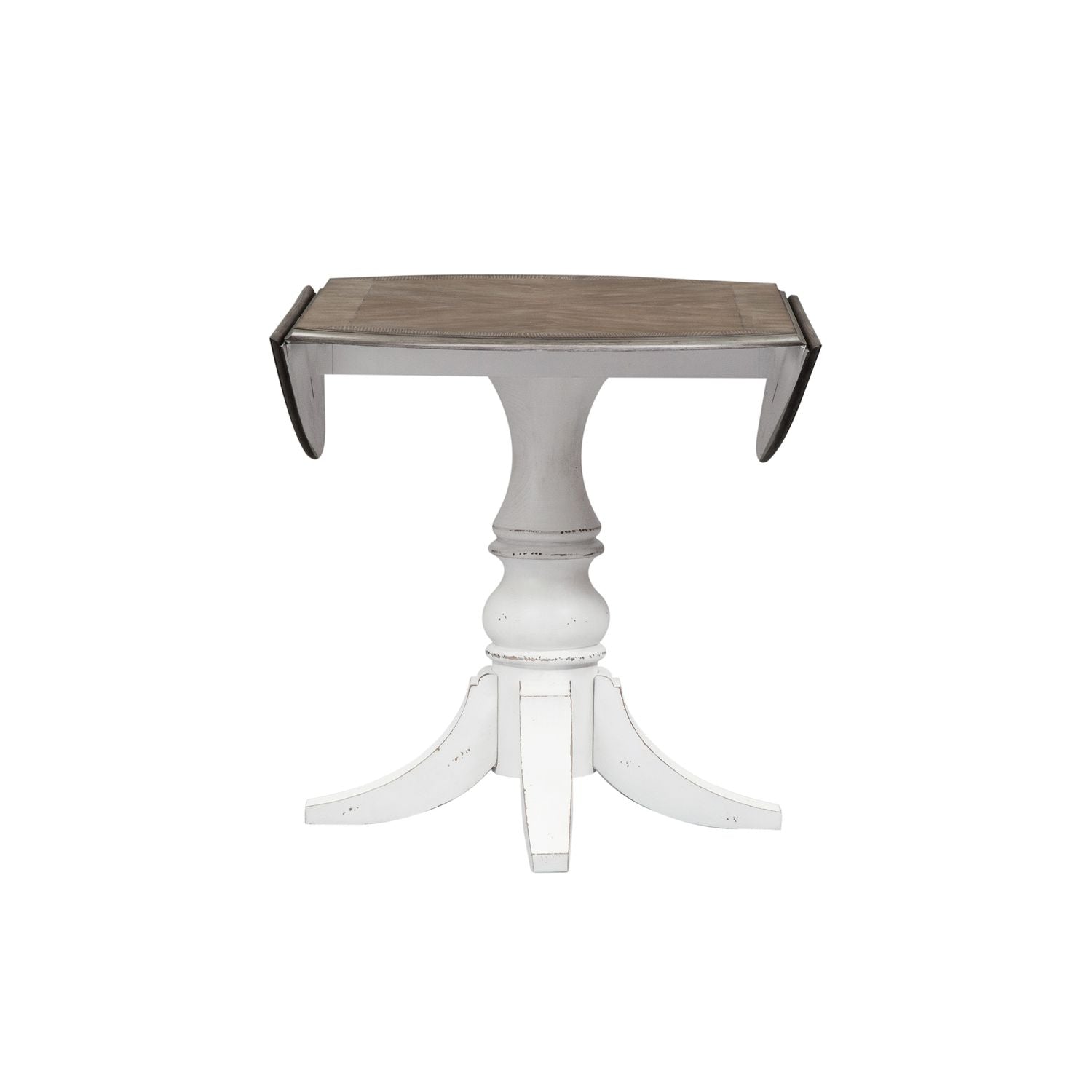 Magnolia Manor Drop Leaf Table in Antique White Base w/ Weathered Bark Tops - Luxury Home Furniture (MI)