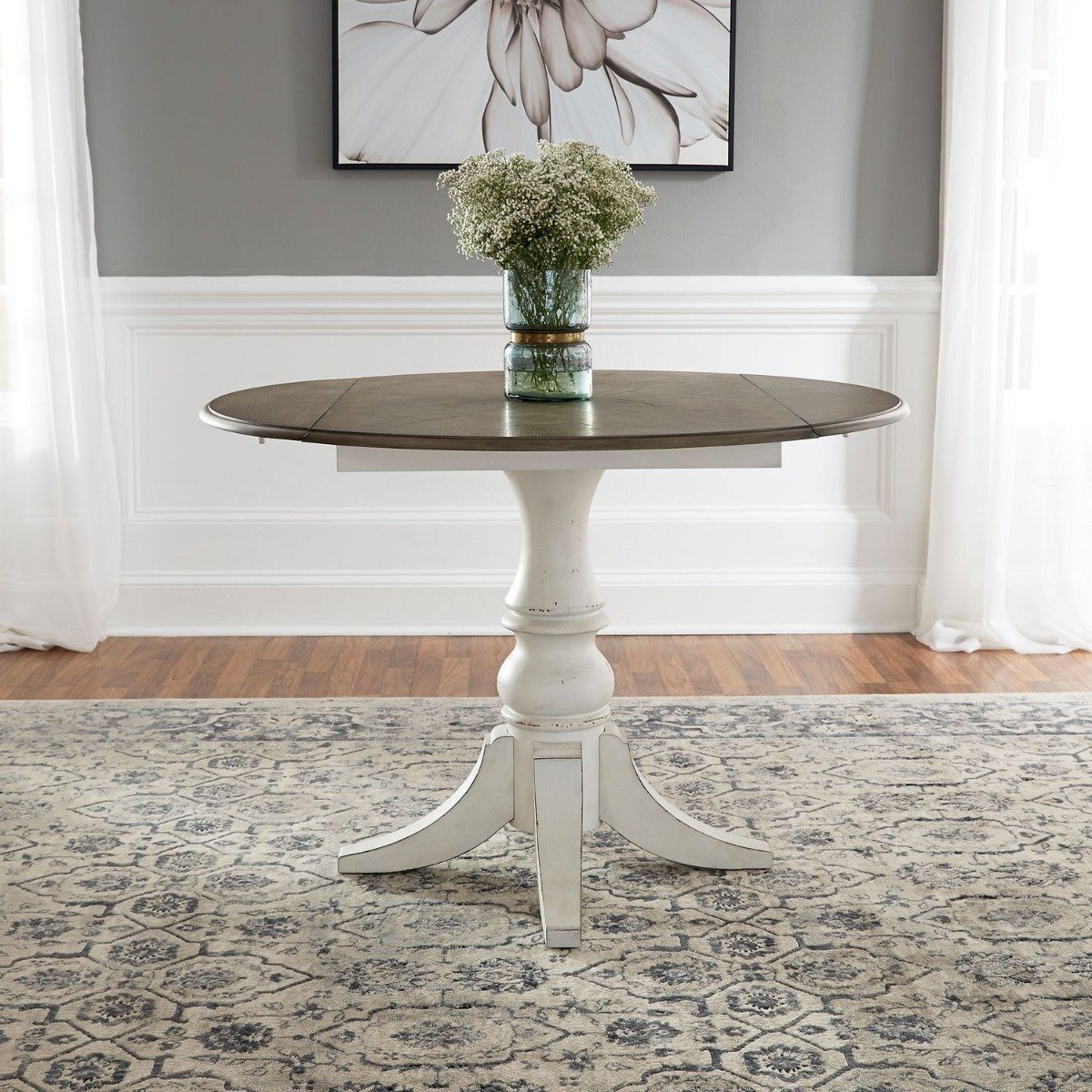 Liberty Furniture Magnolia Manor Drop Leaf Table in Antique White Base w/ Weathered Bark Tops - Luxury Home Furniture (MI)