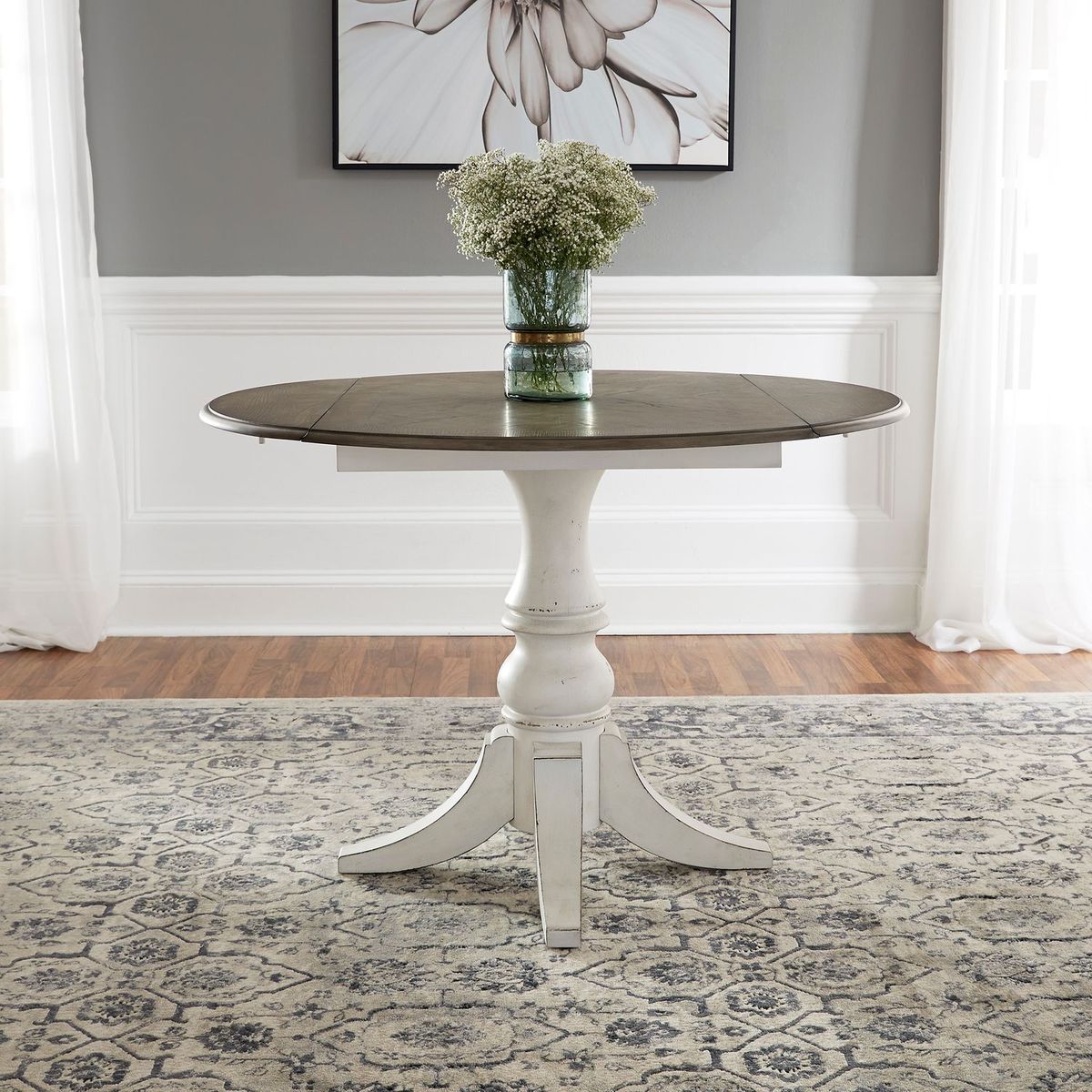 Liberty Furniture Magnolia Manor Drop Leaf Table in Antique White Base w/ Weathered Bark Tops - Luxury Home Furniture (MI)