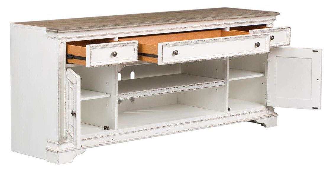 Liberty Magnolia Manor Entertainment TV Stand in Antique White - Luxury Home Furniture (MI)