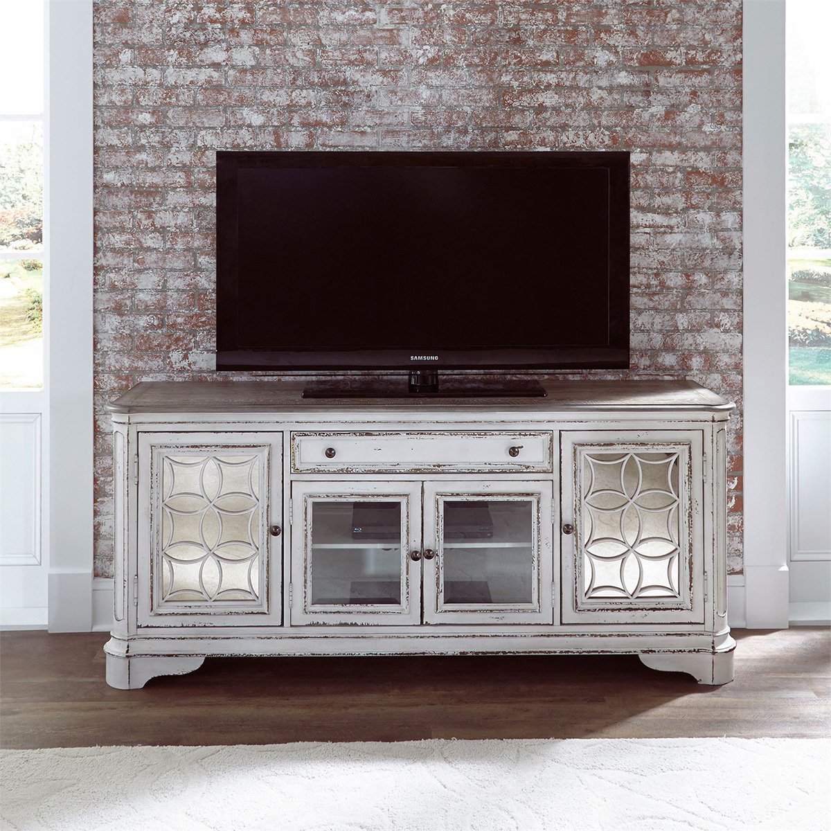 Liberty Magnolia Manor Entertainment TV Stand in Antique White - Luxury Home Furniture (MI)