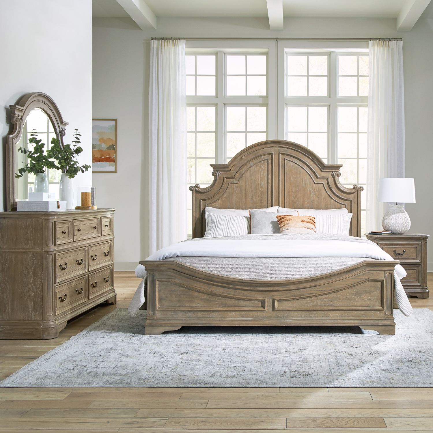 Magnolia Manor King California Panel Bed, Dresser & Mirror, Night Stand image