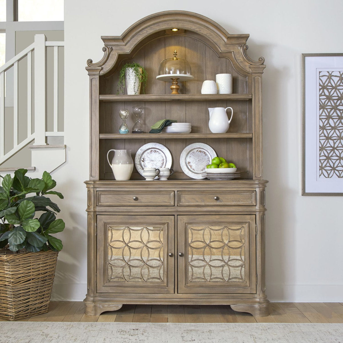 Liberty Furniture Magnolia Manor Buffet with Hutch in Weathered Bisque - Luxury Home Furniture (MI)