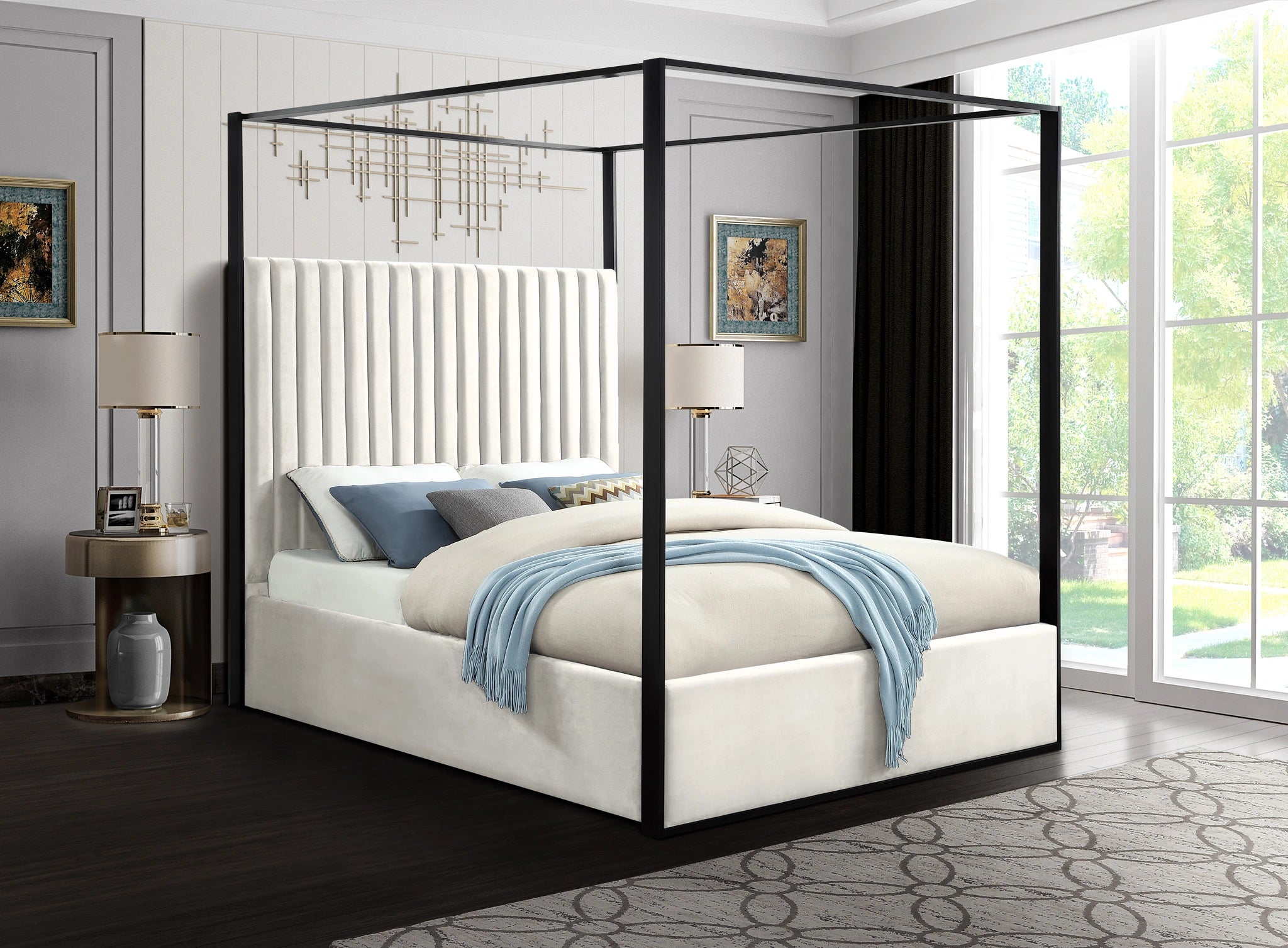 Jax Cream Velvet Queen Bed