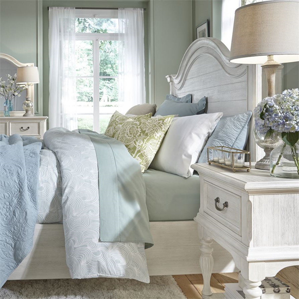 Liberty Furniture Bayside King Panel Bed in Antique White - Luxury Home Furniture (MI)