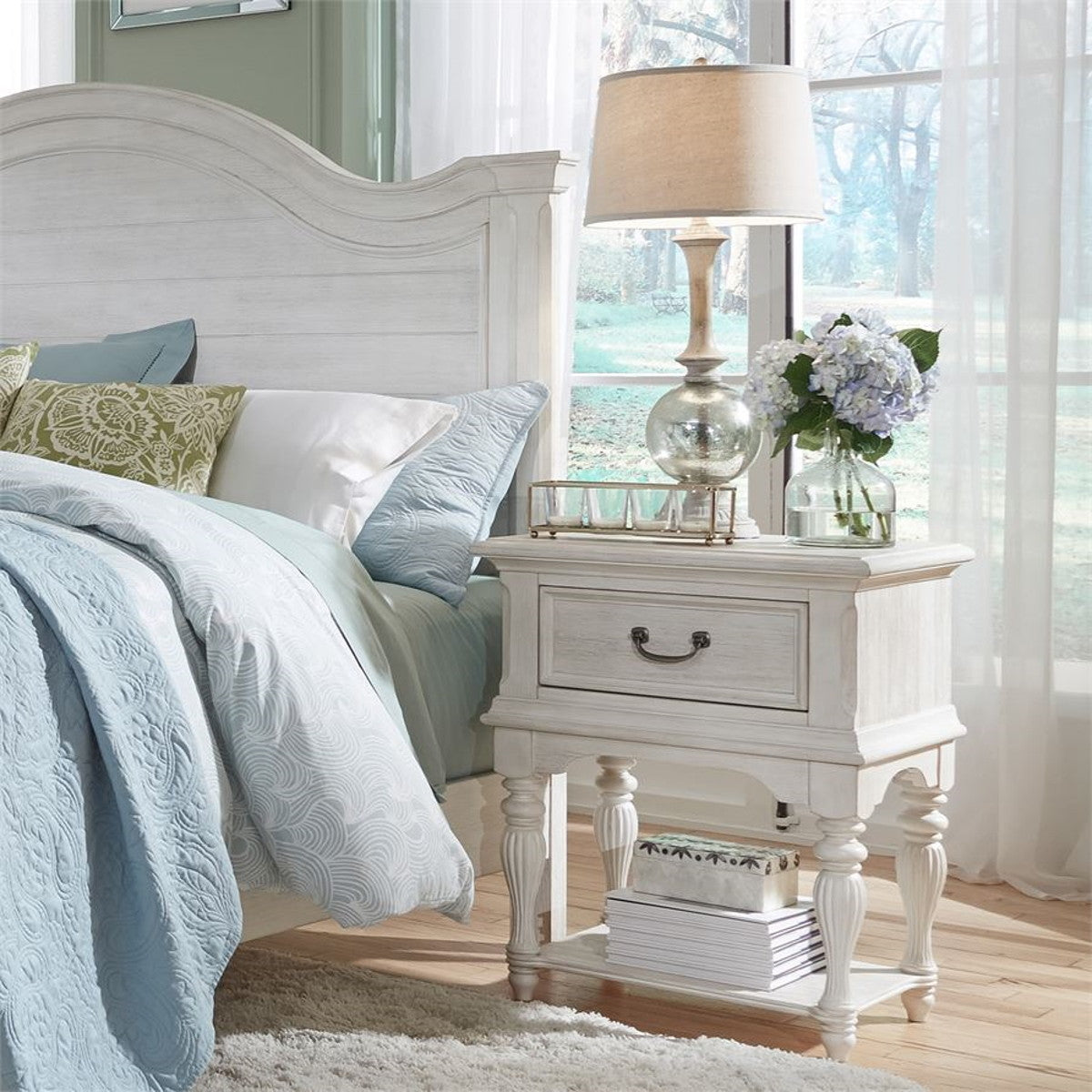 Liberty Funiture Bayside Leg Nightstand in Antique White - Luxury Home Furniture (MI)