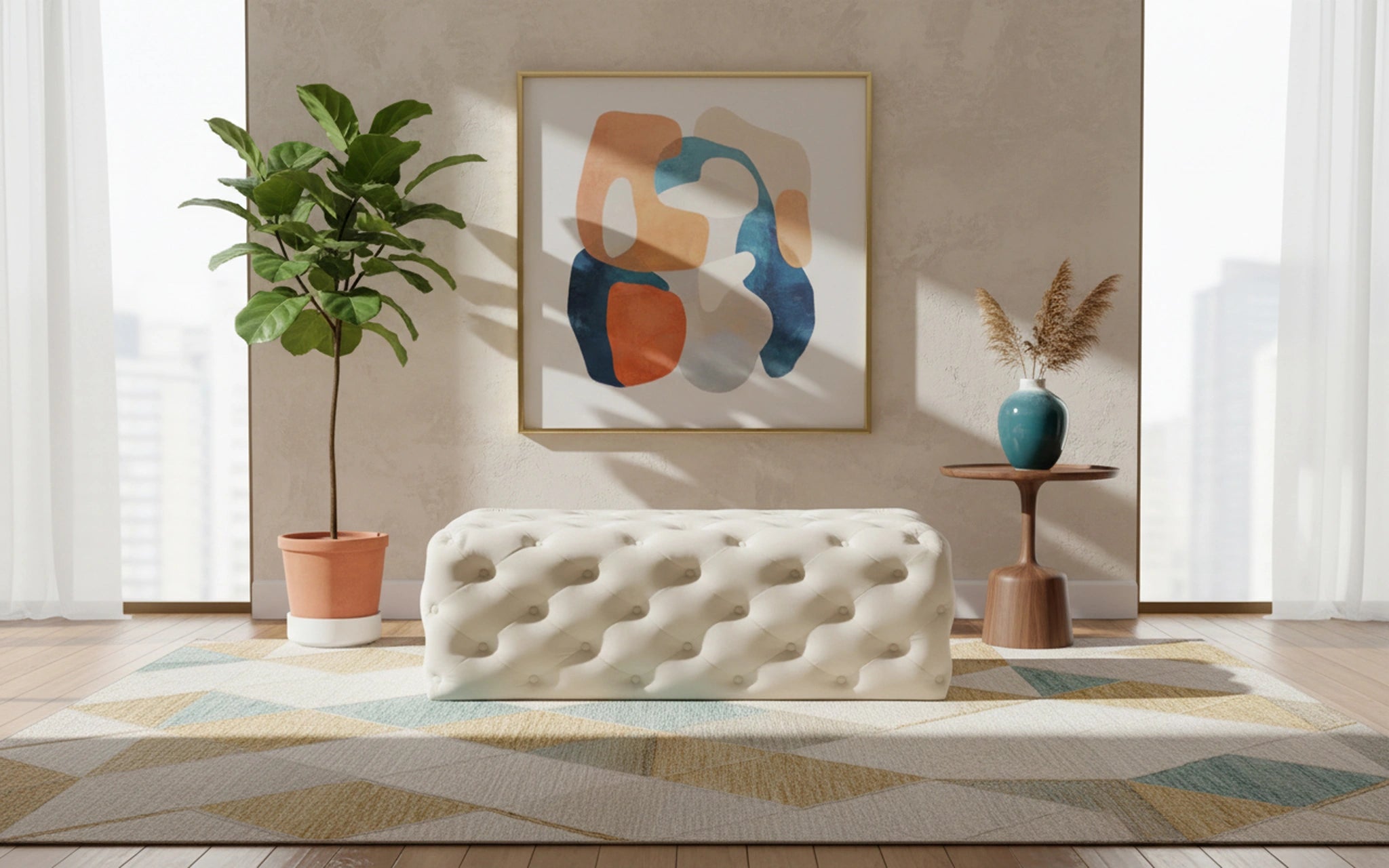 Casey Cream Velvet Ottoman/Bench