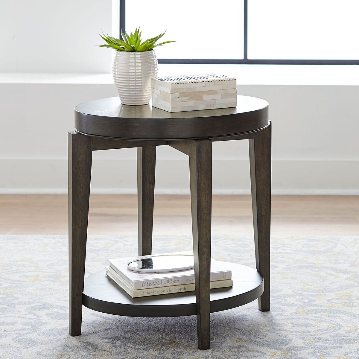 Liberty Furniture Penton Oval Chair Side Table in Espresso Stone - Luxury Home Furniture (MI)