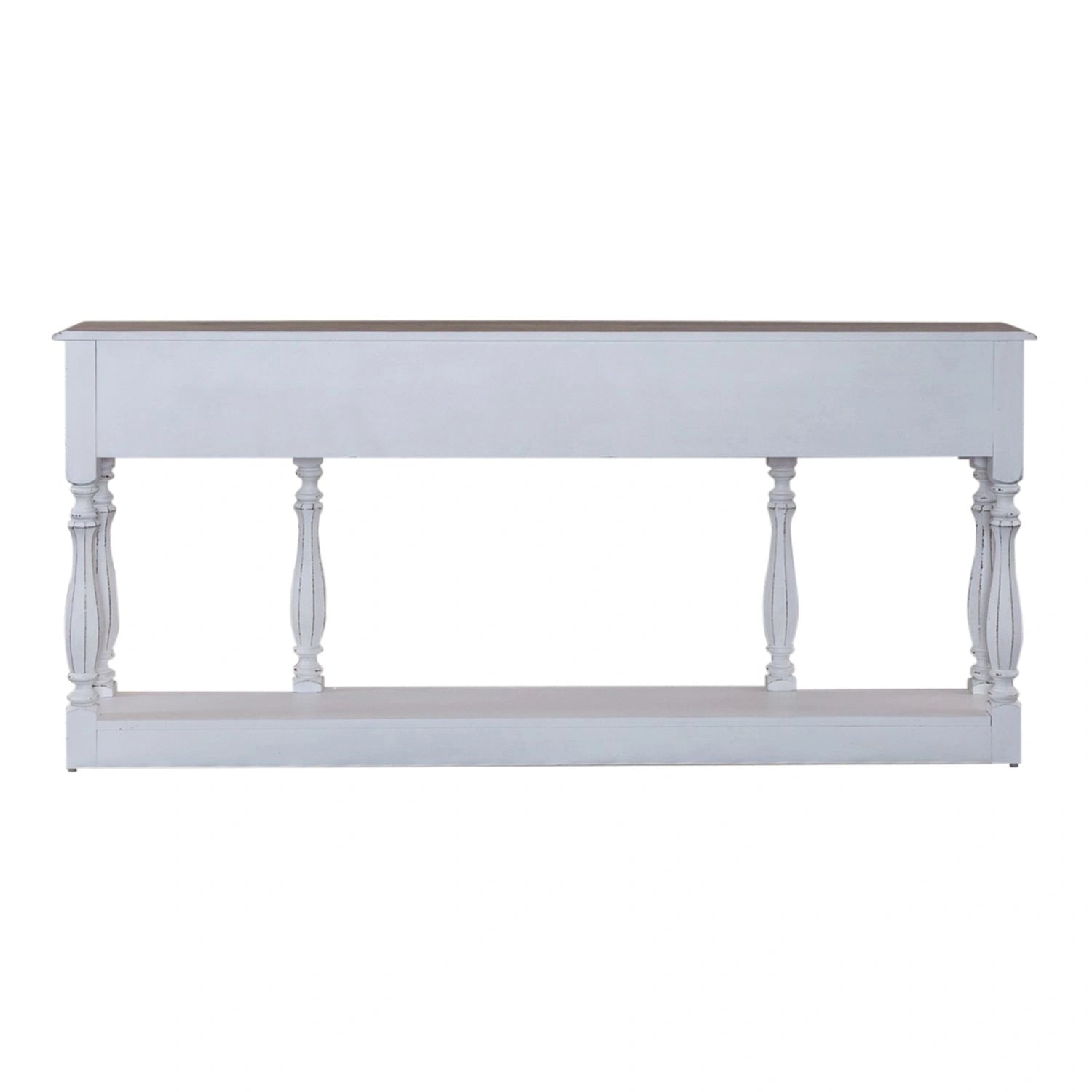 Magnolia Manor 72 Inch Hall Console Table in Antique White Base w/ Weathered Bark Tops image