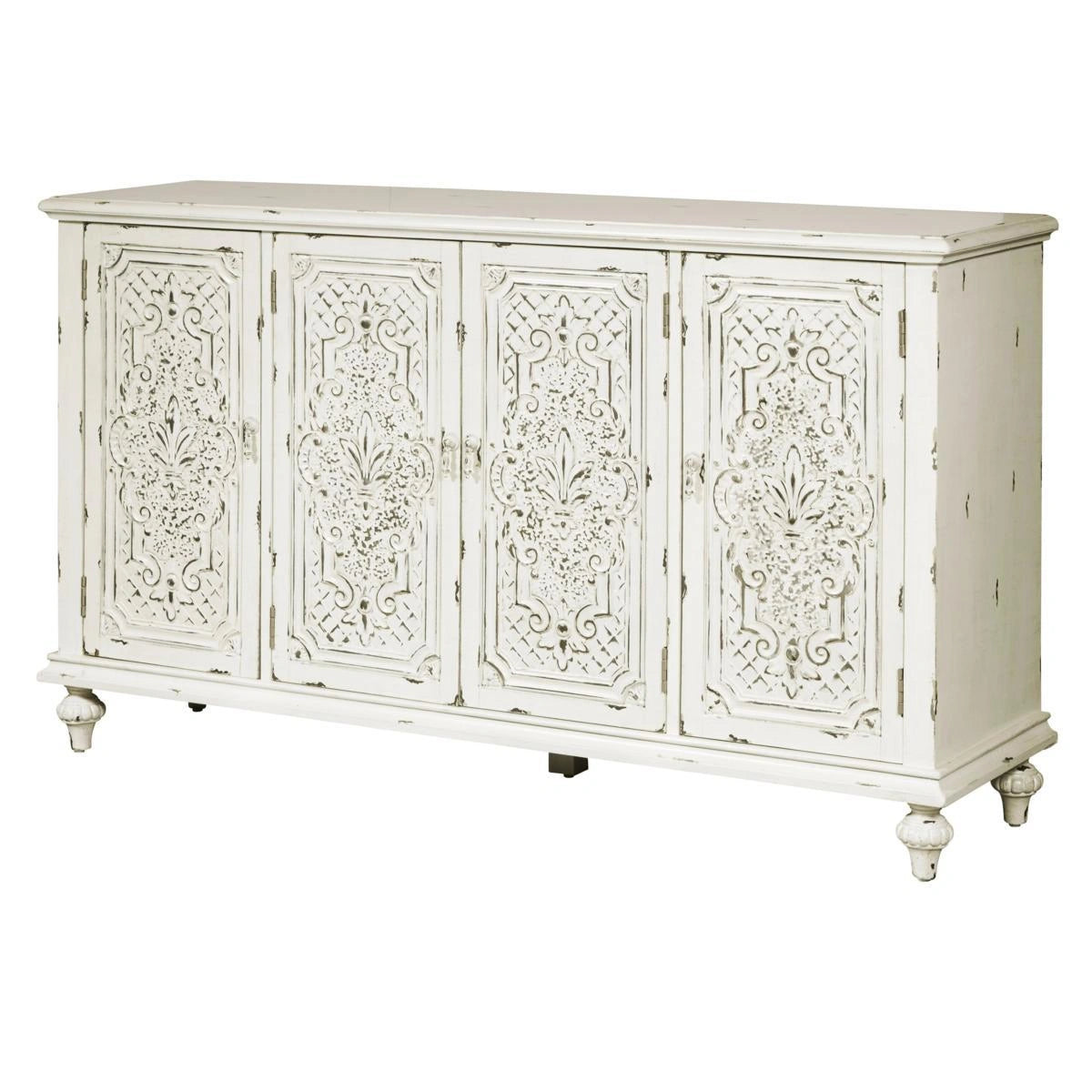 Pulaski Ornate Four Door White Credenza