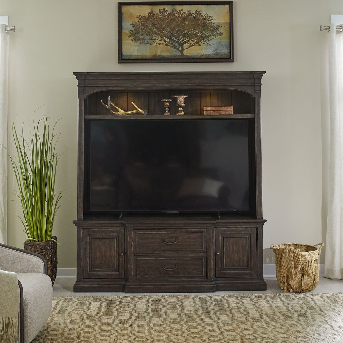 Liberty Furniture Paradise Valley 78 Inch Entertainment Console in Saddle Brown