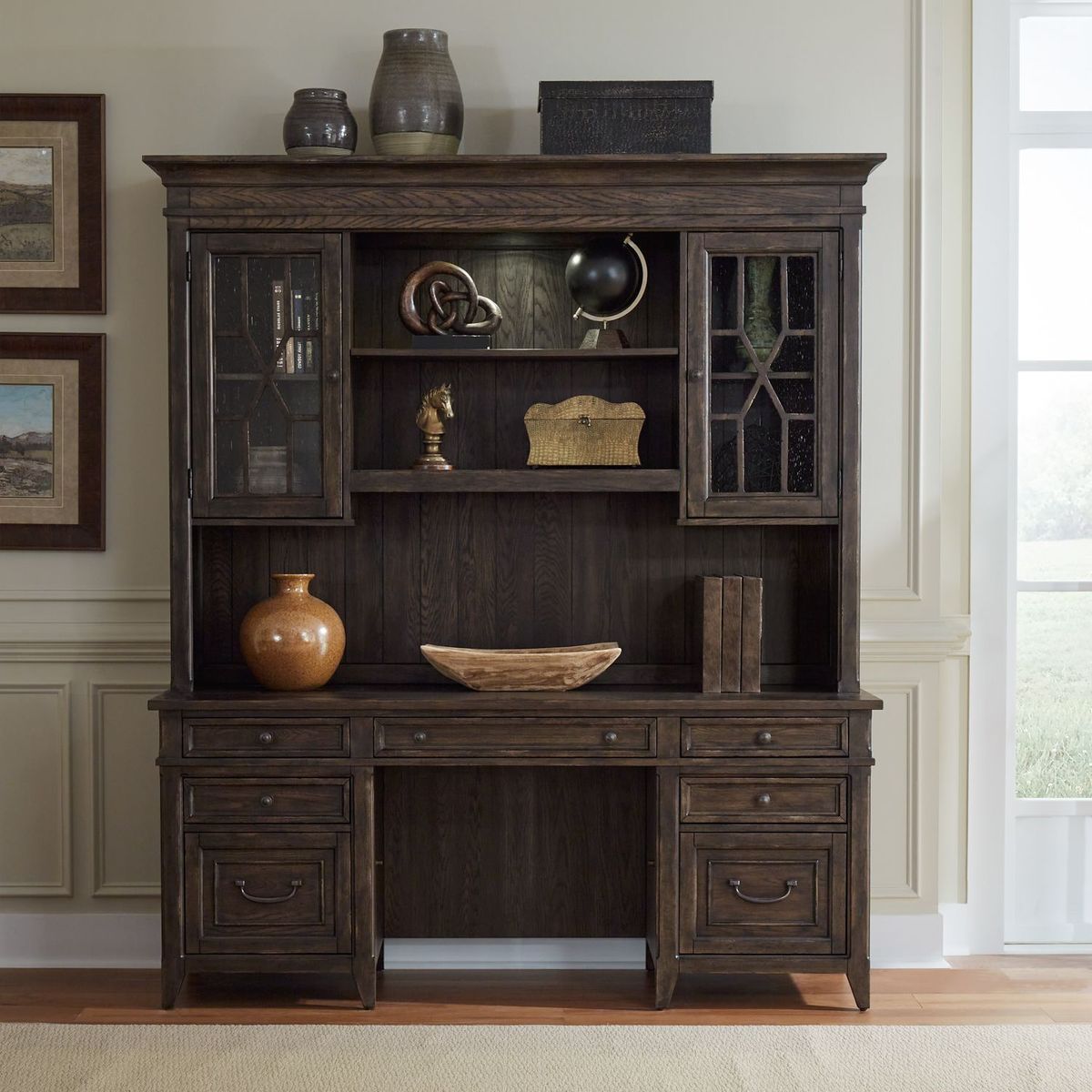 Liberty Furniture Paradise Valley Credenza & Hutch in Saddle Brown - Luxury Home Furniture (MI)