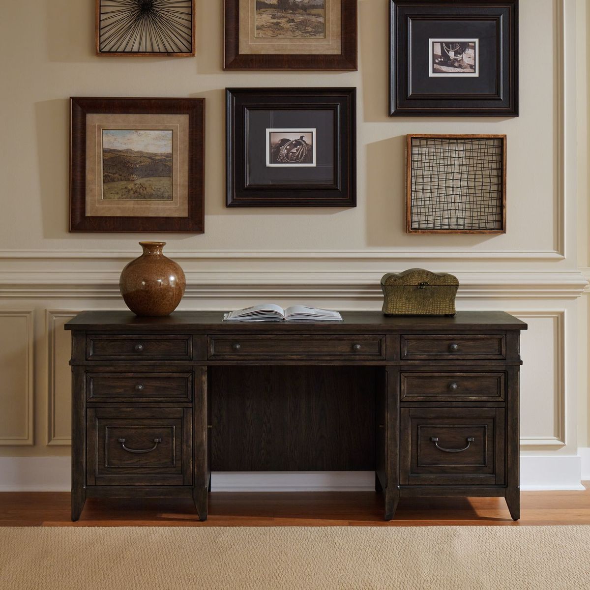 Liberty Furniture Paradise Valley 5 Piece Executive Set in Saddle Brown