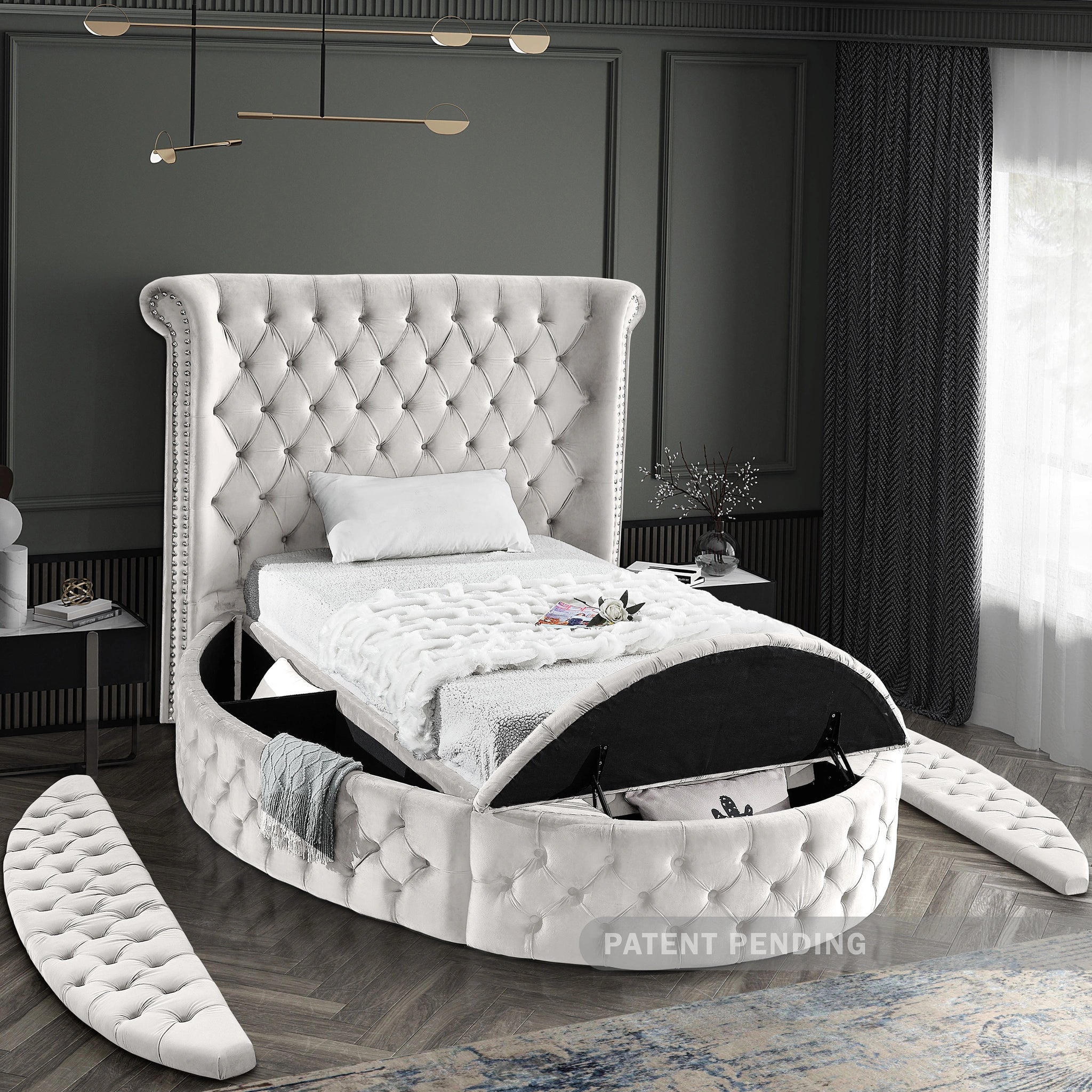 Luxus Cream Velvet Twin Bed (3 Boxes)