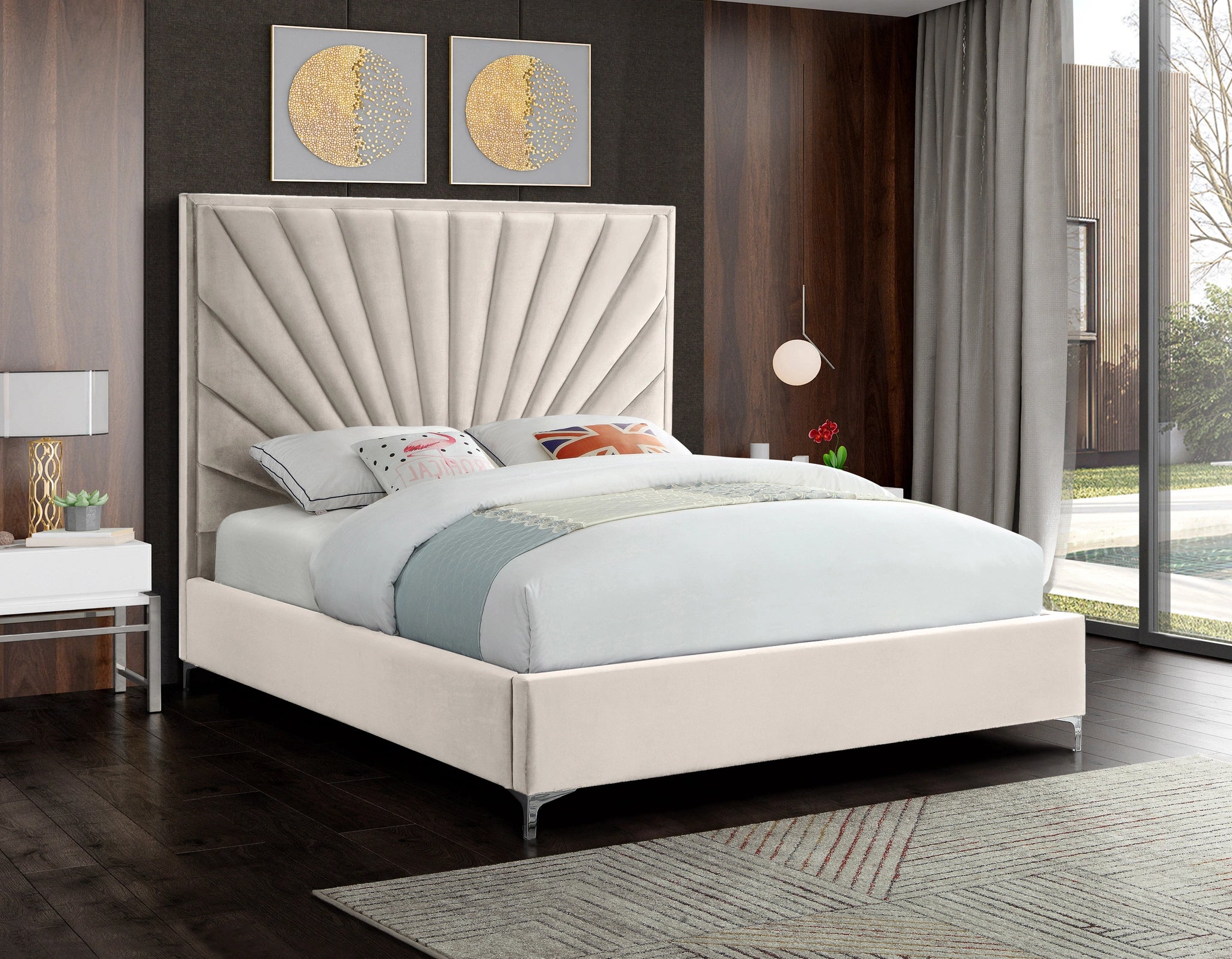 Eclipse Cream Velvet Queen Bed