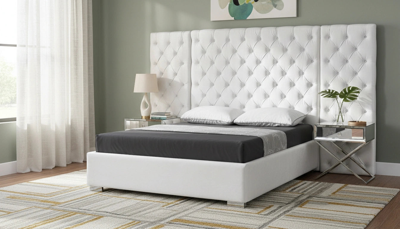 Grande White Velvet King Bed (3 Boxes)