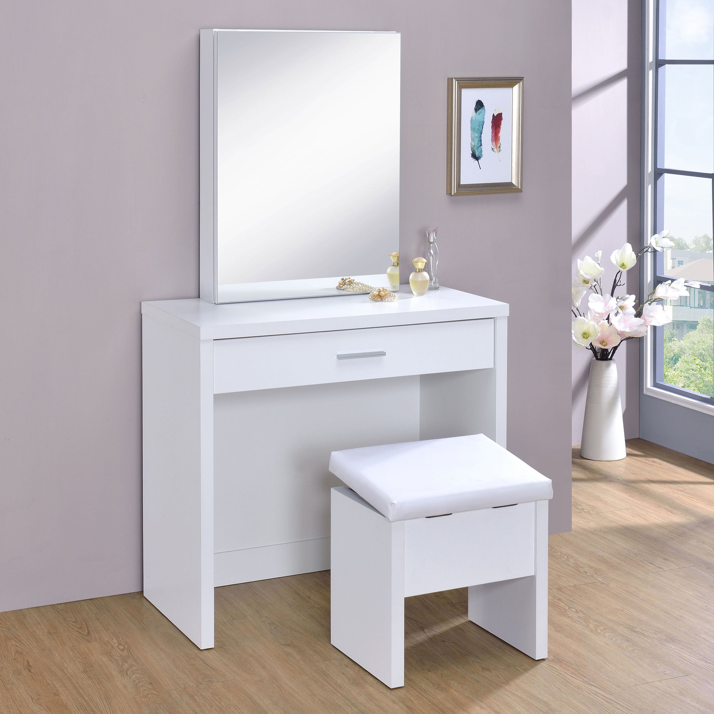 Harvey Makeup Vanity Table with Mirror and Stool - Luxury Home Furniture (MI)