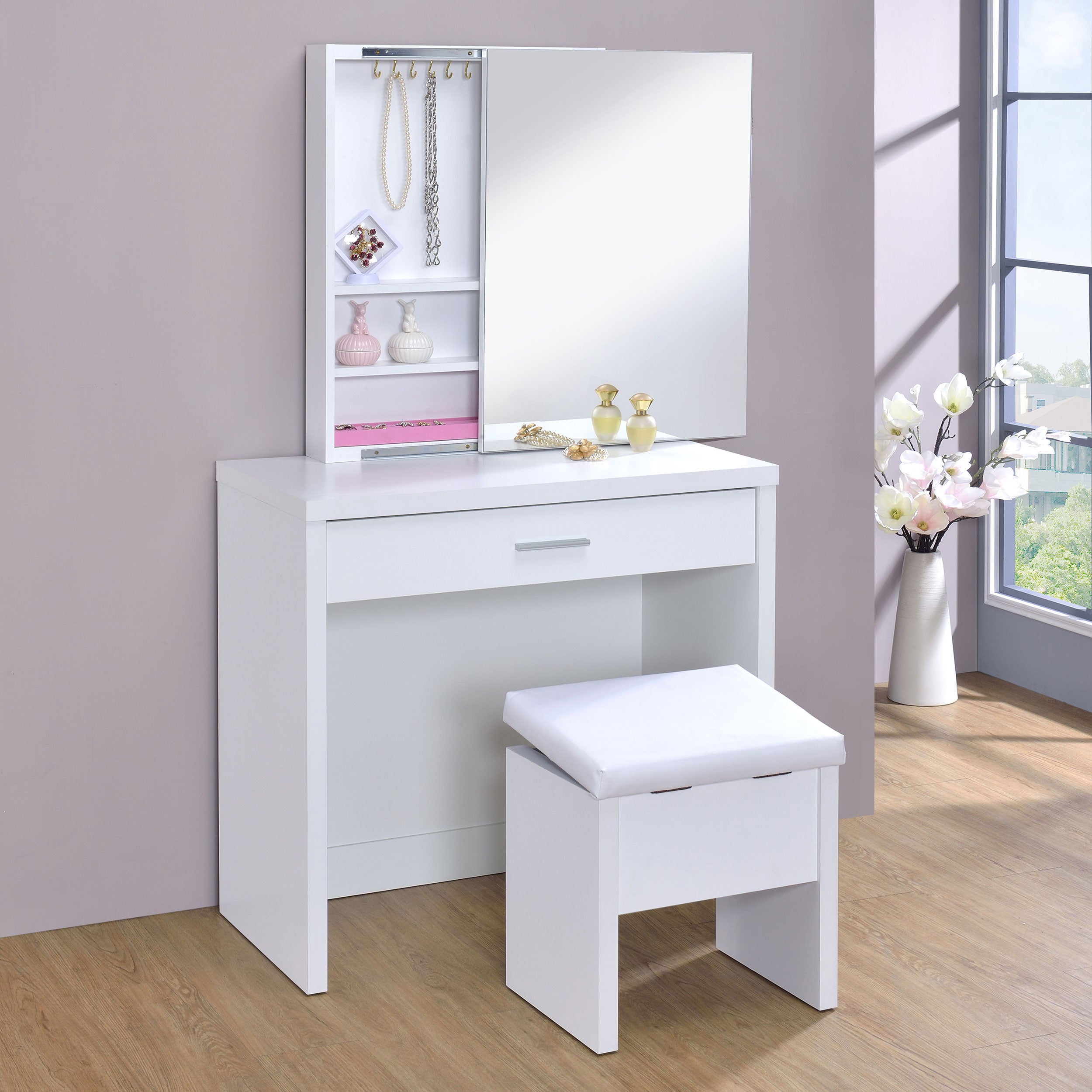 Harvey Makeup Vanity Table with Mirror and Stool - Luxury Home Furniture (MI)