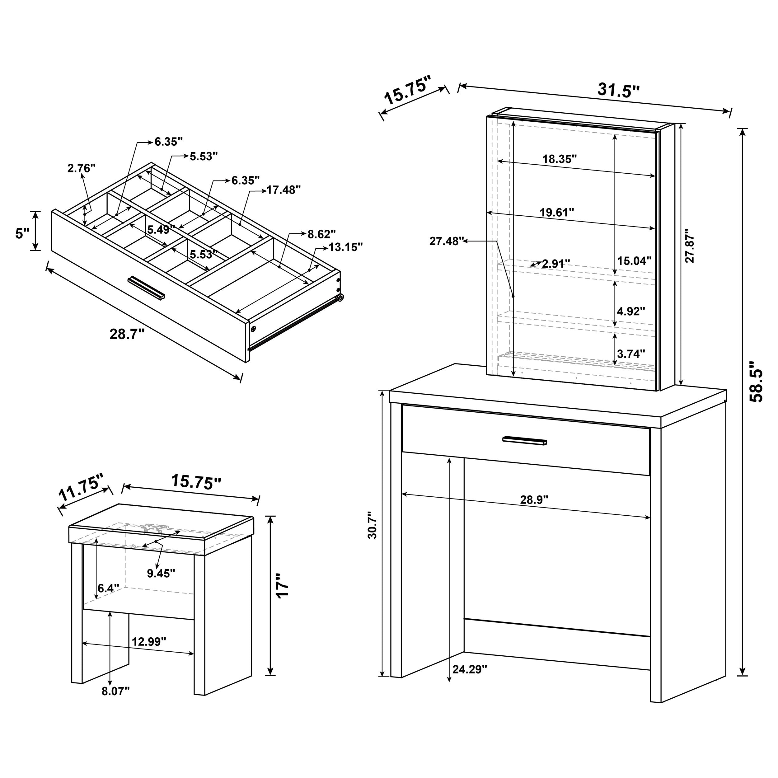 Harvey Makeup Vanity Table with Mirror and Stool - Luxury Home Furniture (MI)
