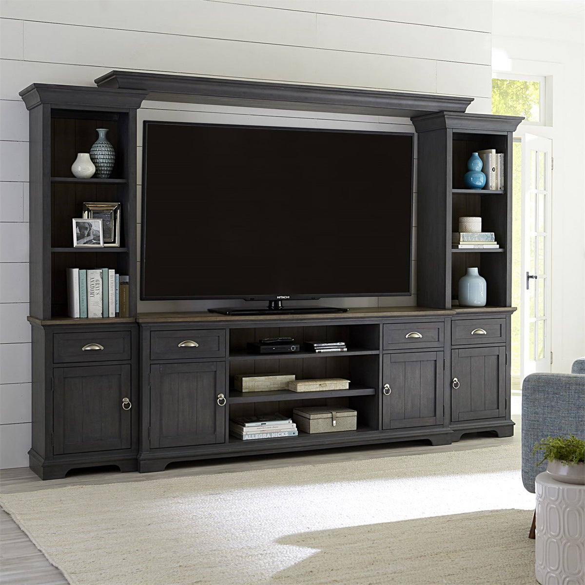 Liberty Furniture Ocean Isle 72 Inch Entertainment TV Stand in Slate with Weathered Pine - Luxury Home Furniture (MI)