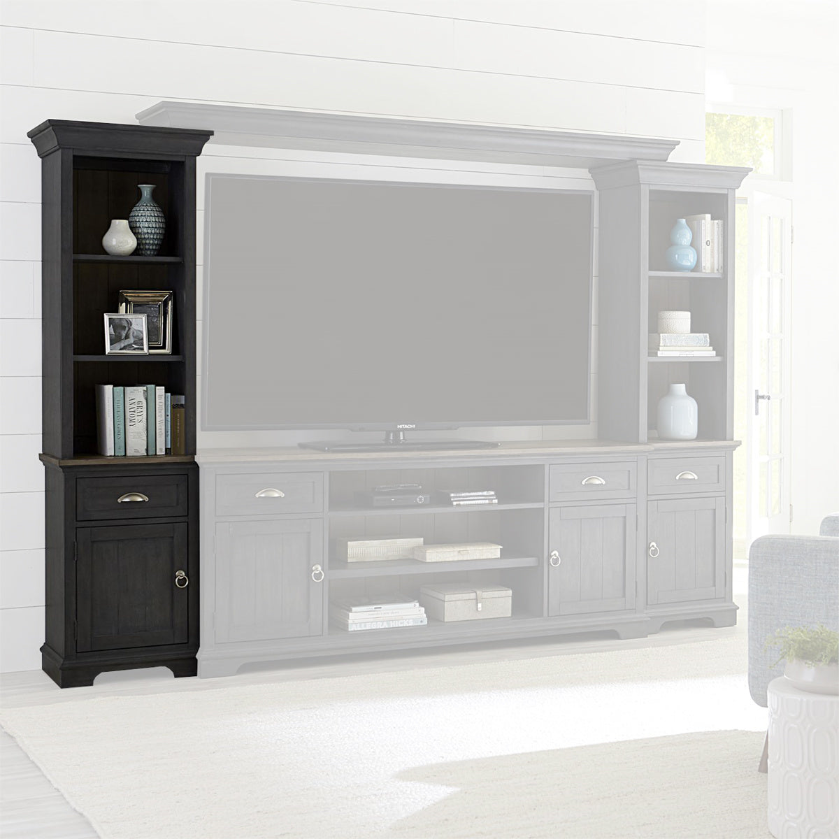 Liberty Furniture Ocean Isle Entertainment Center with Piers in Slate with Weathered Pine - Luxury Home Furniture (MI)
