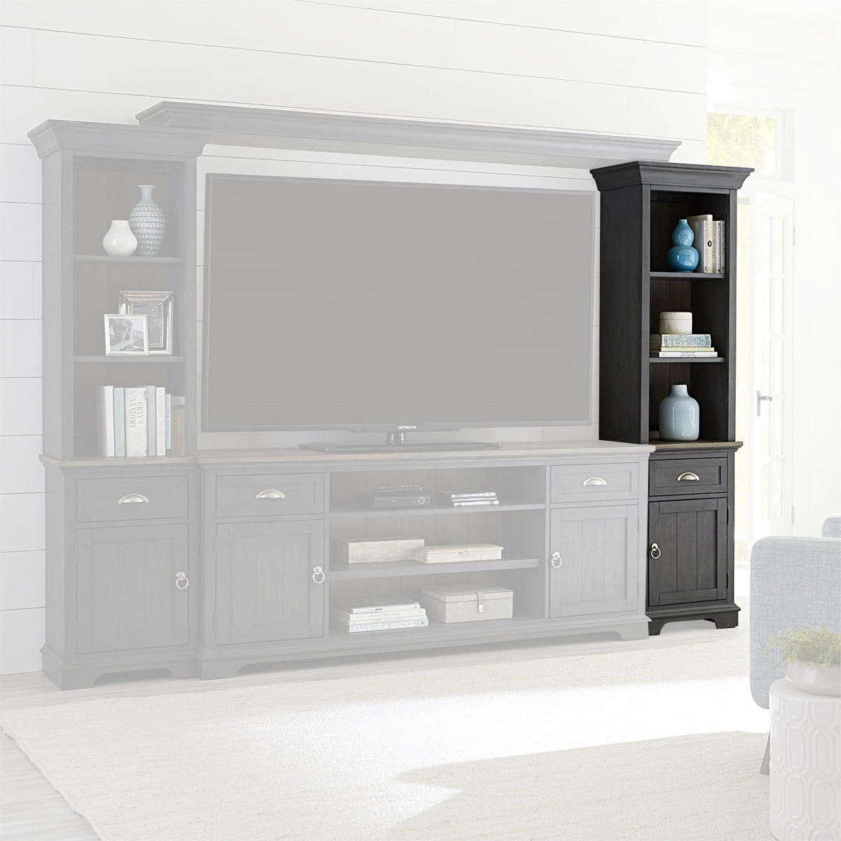 Liberty Furniture Ocean Isle Entertainment Center with Piers in Slate with Weathered Pine - Luxury Home Furniture (MI)