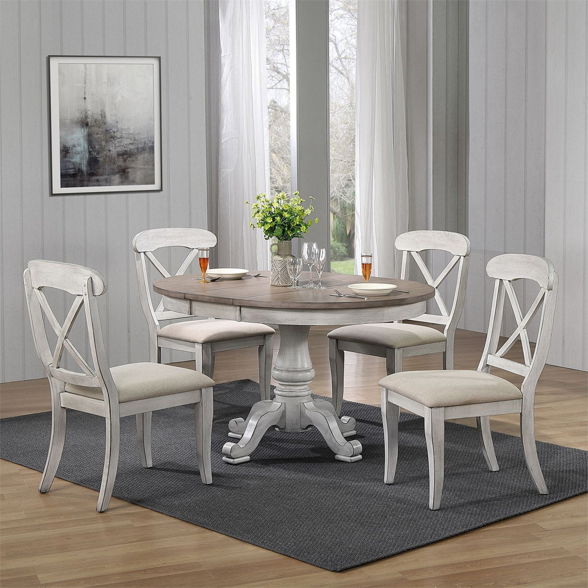 Liberty Furniture Ocean Isle Single Pedestal Table in Antique White with Weathered Pine - Luxury Home Furniture (MI)