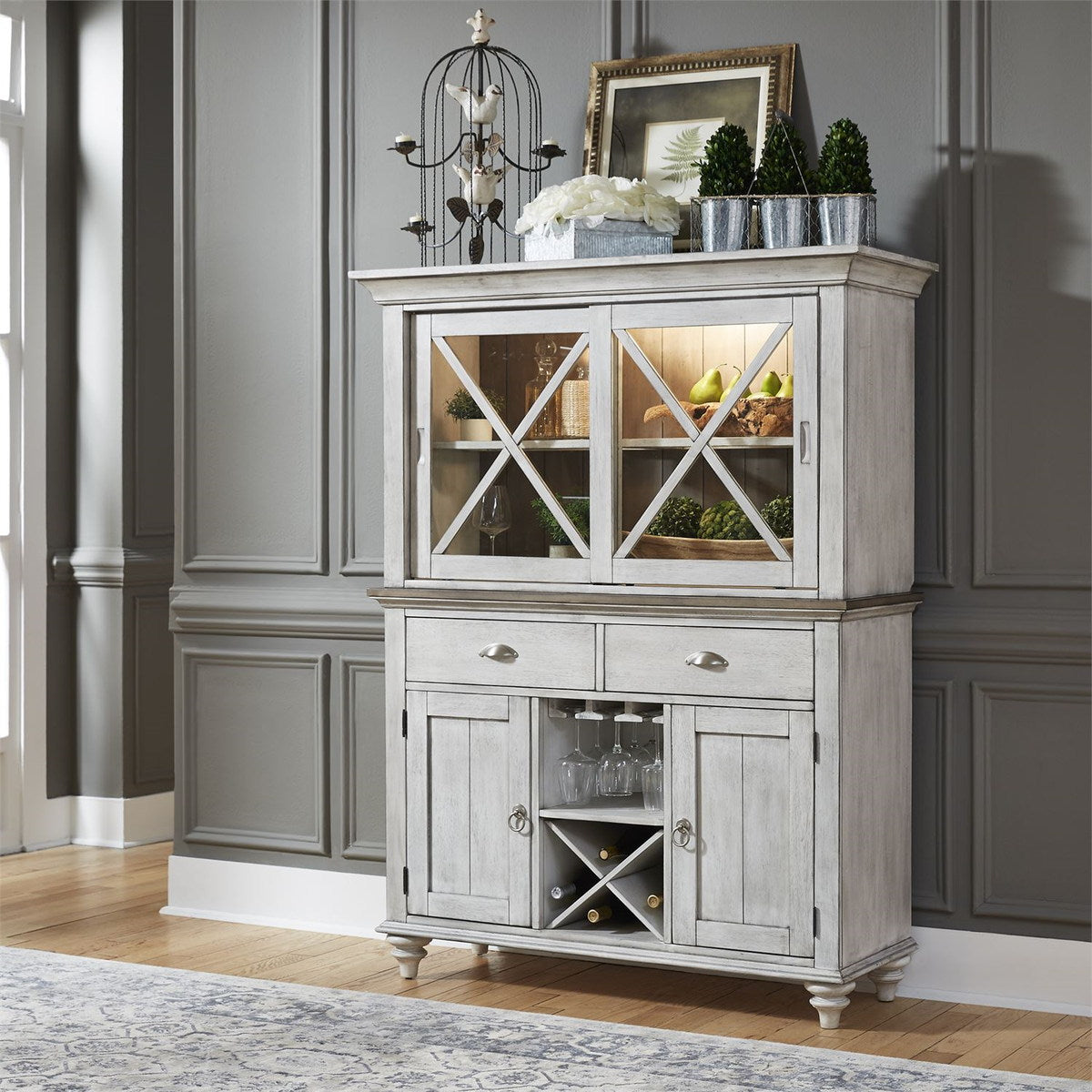 Liberty Furniture Ocean Isle Buffet in Antique White with Weathered Pine - Luxury Home Furniture (MI)