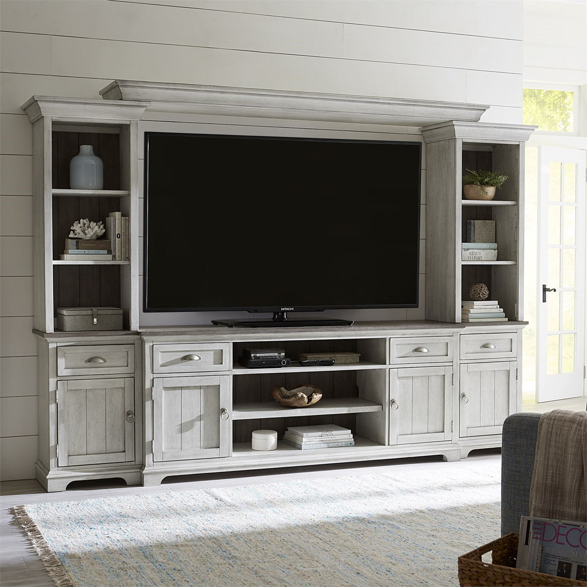 Liberty Furniture Ocean Isle Entertainment Center with Piers in Antique White with Weathered Pine 303W-ENTW-ECP image