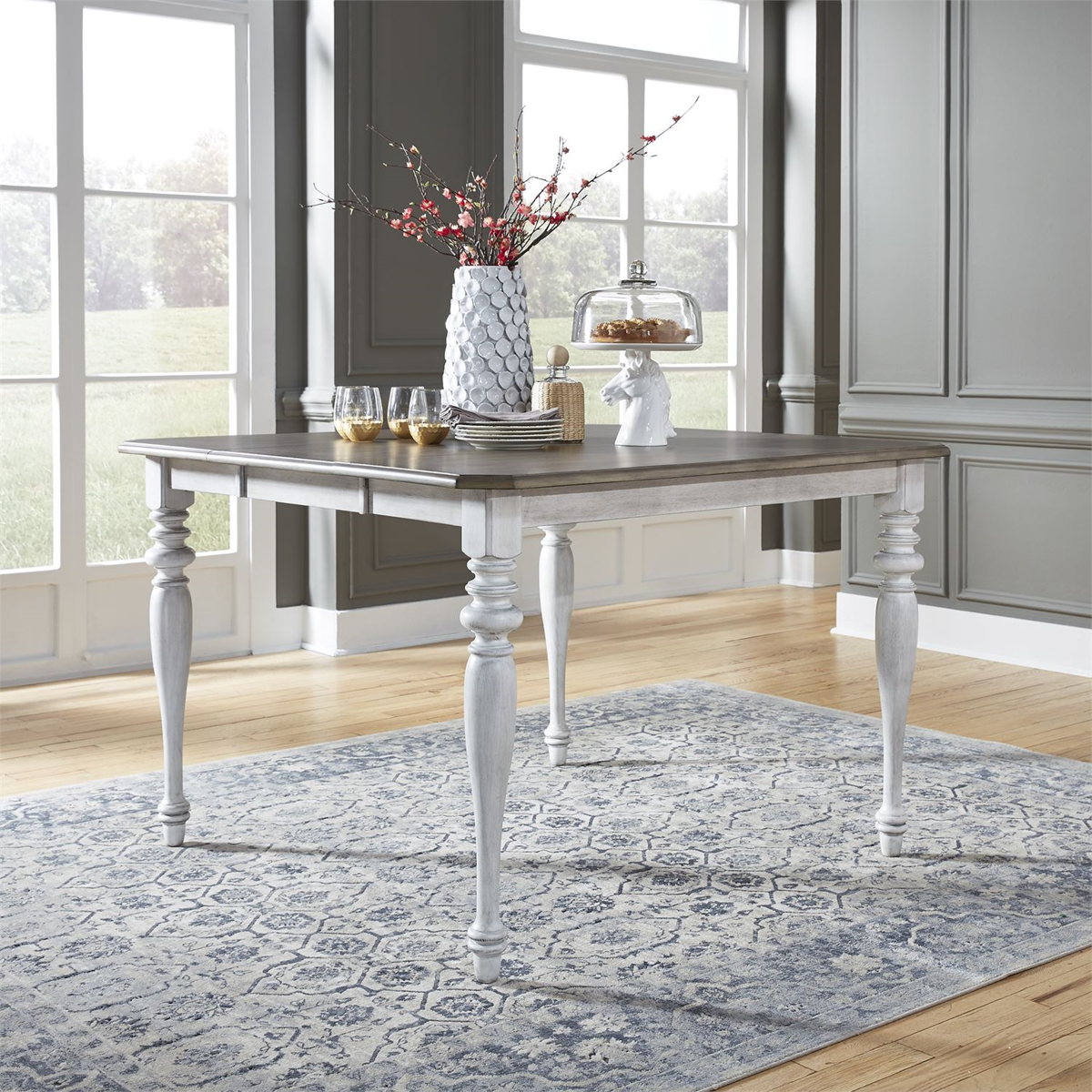 Liberty Furniture Ocean Isle Gathering Table in Antique White with Weathered Pine - Luxury Home Furniture (MI)