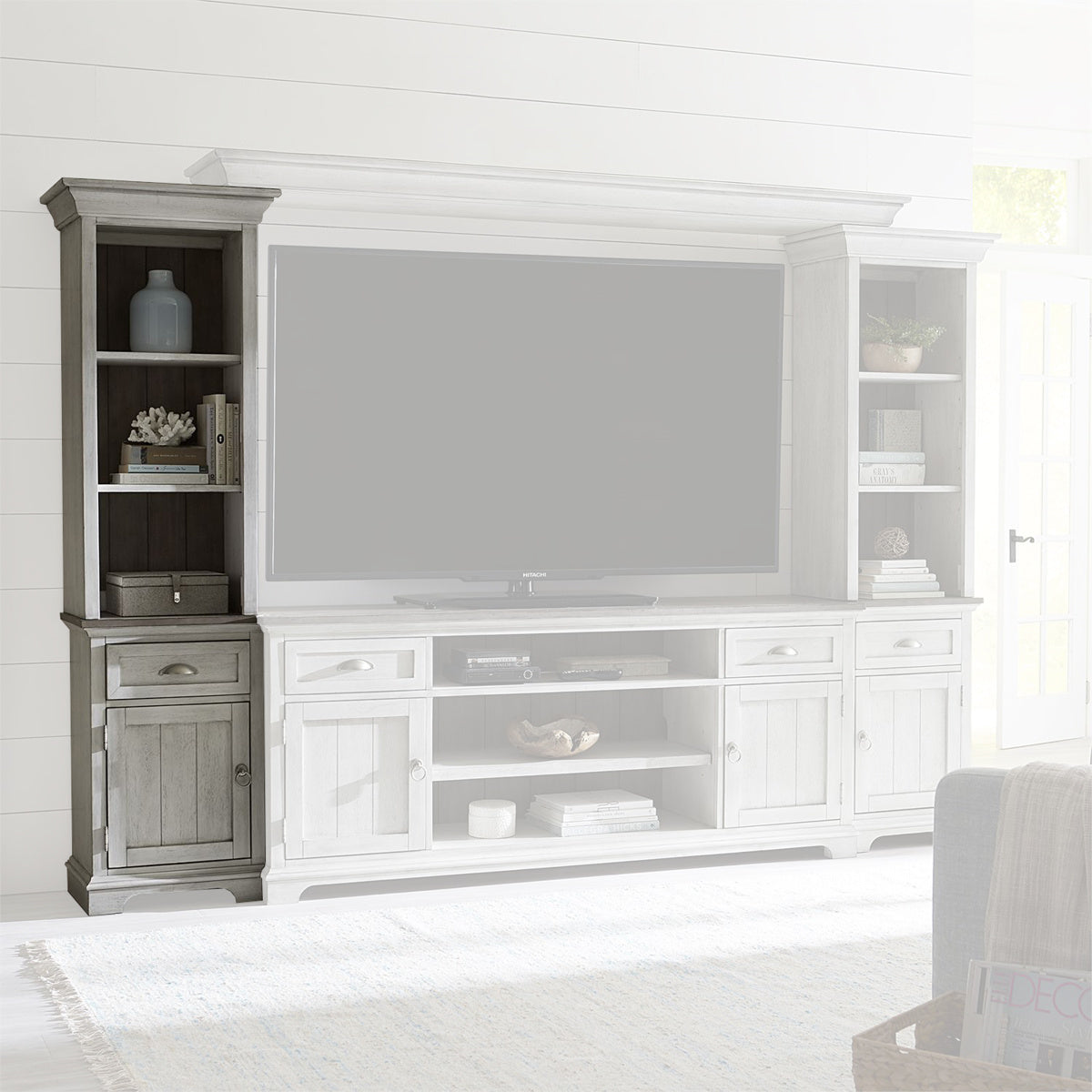 Liberty Furniture Ocean Isle Entertainment Center with Piers in Antique White with Weathered Pine 303W-ENTW-ECP - Luxury Home Furniture (MI)
