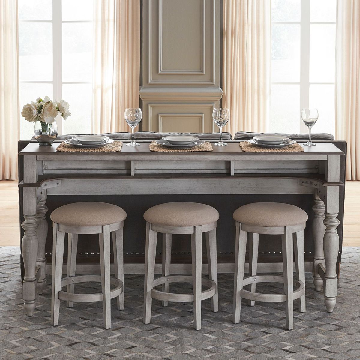Liberty Furniture Ocean Isle Console Bar Table in Antique White with Weathered Pine image