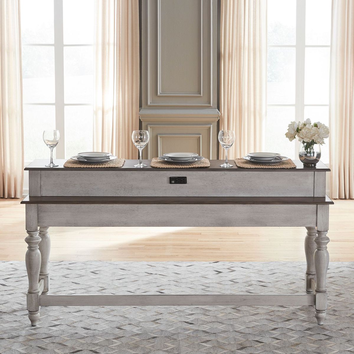 Liberty Furniture Ocean Isle Console Bar Table in Antique White with Weathered Pine