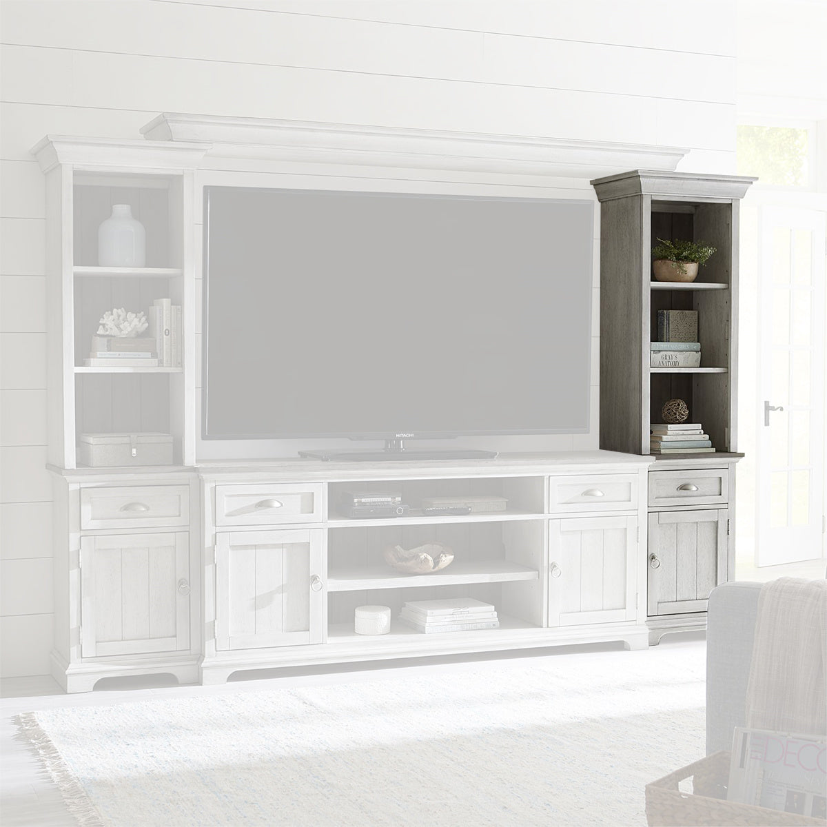 Liberty Furniture Ocean Isle Entertainment Center with Piers in Antique White with Weathered Pine 303W-ENTW-ECP - Luxury Home Furniture (MI)