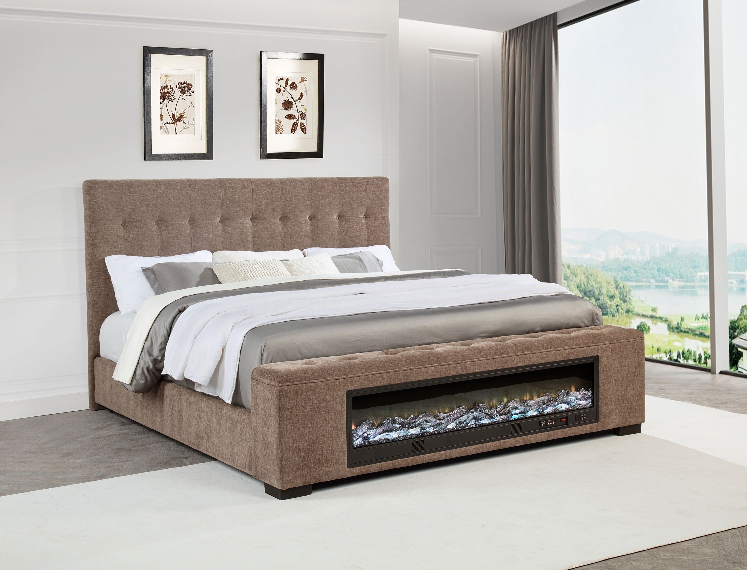 Senna Panel Bed with Bluetooth Speaker and Flame Visualizer - Luxury Home Furniture (MI)