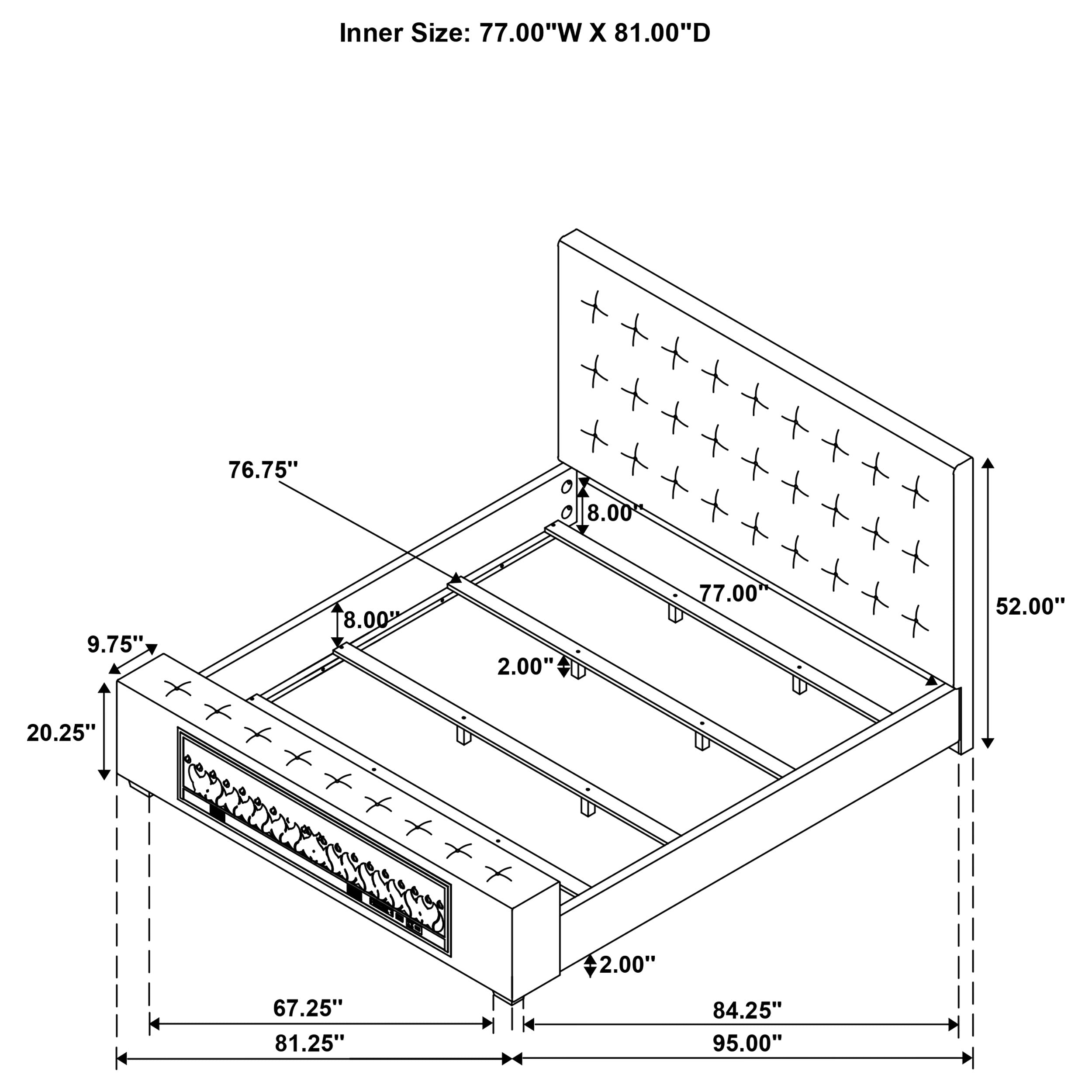 Senna Panel Bed with Bluetooth Speaker and Flame Visualizer - Luxury Home Furniture (MI)