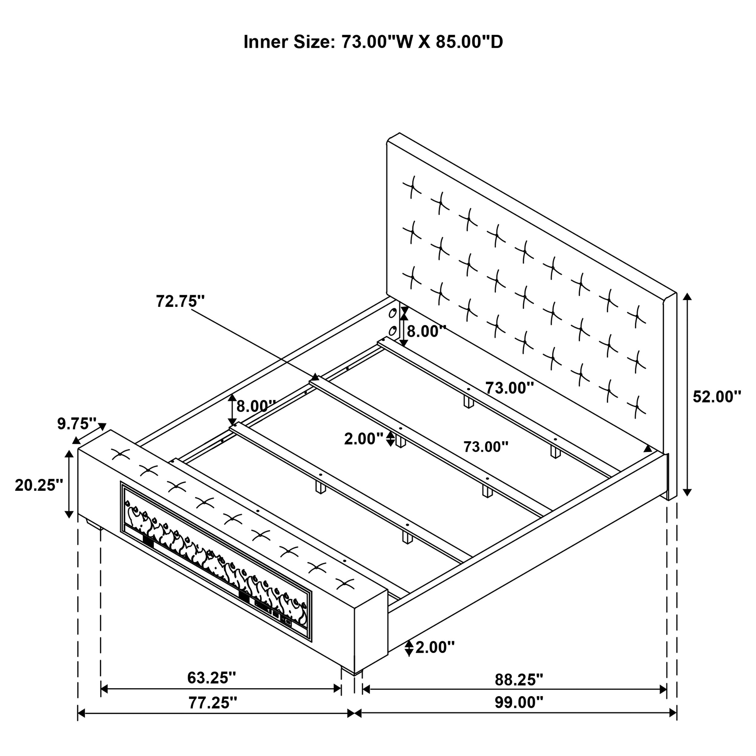 Senna Panel Bed with Bluetooth Speaker and Flame Visualizer - Luxury Home Furniture (MI)