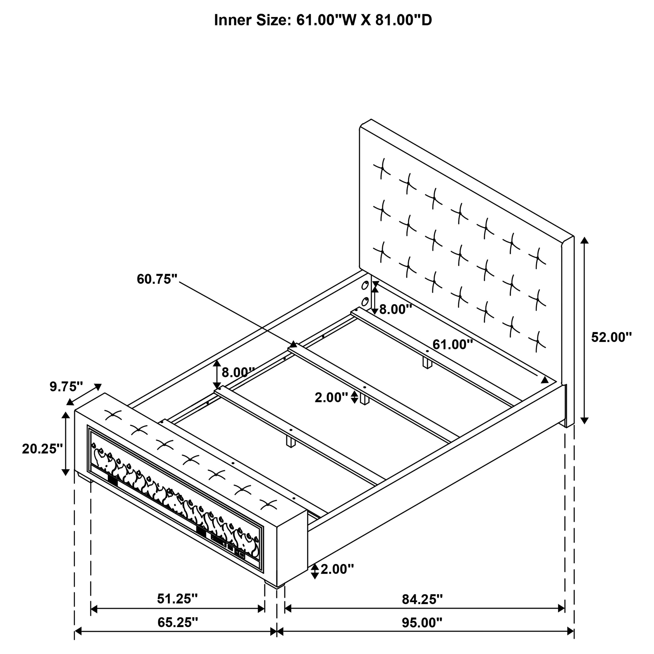 Senna Panel Bed with Bluetooth Speaker and Flame Visualizer - Luxury Home Furniture (MI)