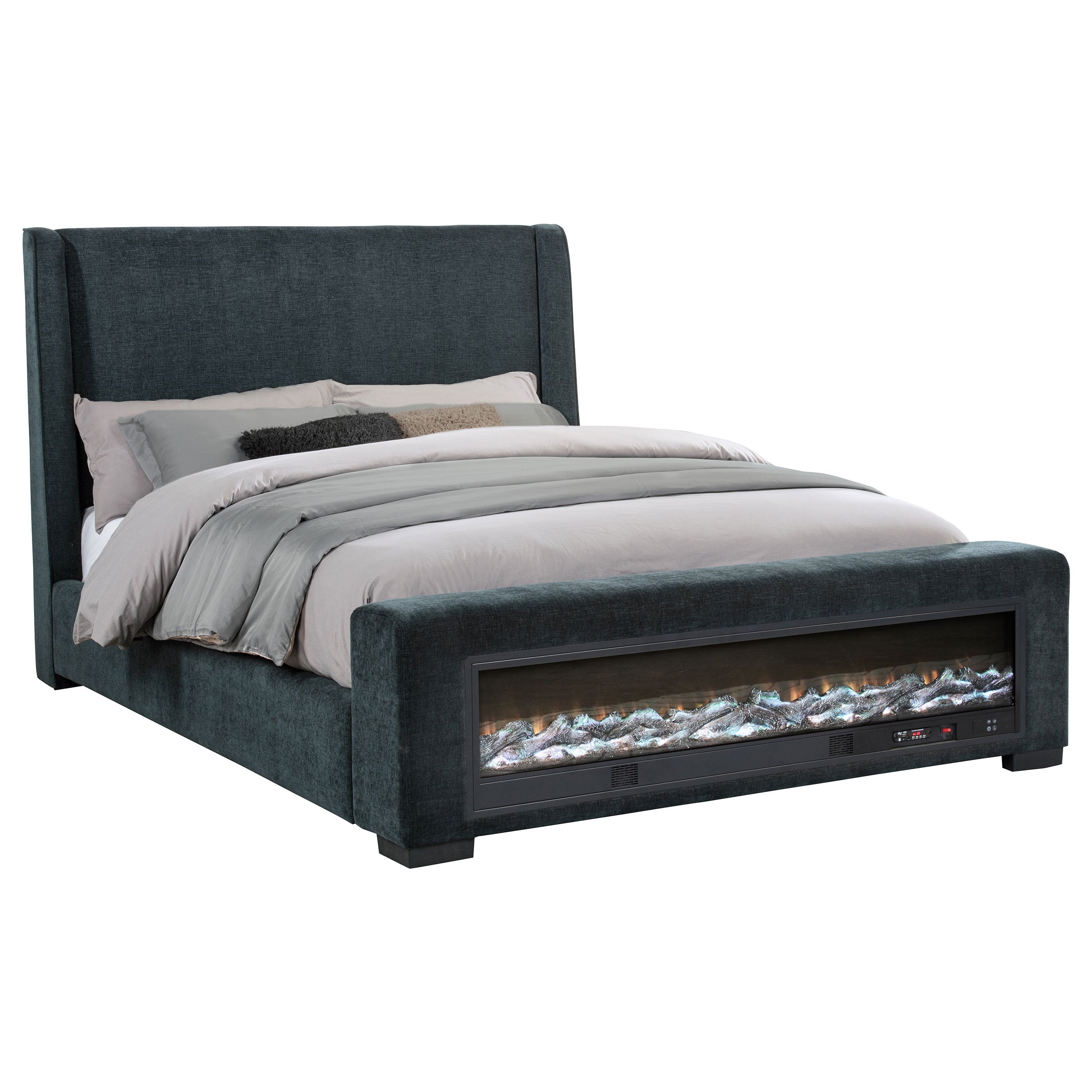 Preston Wingback Bed with Flame Visualizer and Bluetooth Speaker - Luxury Home Furniture (MI)