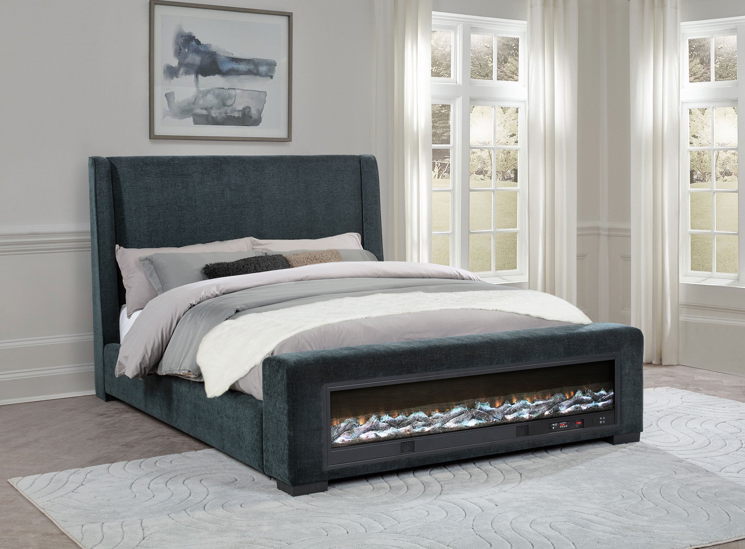 Preston Wingback Bed with Flame Visualizer and Bluetooth Speaker - Luxury Home Furniture (MI)