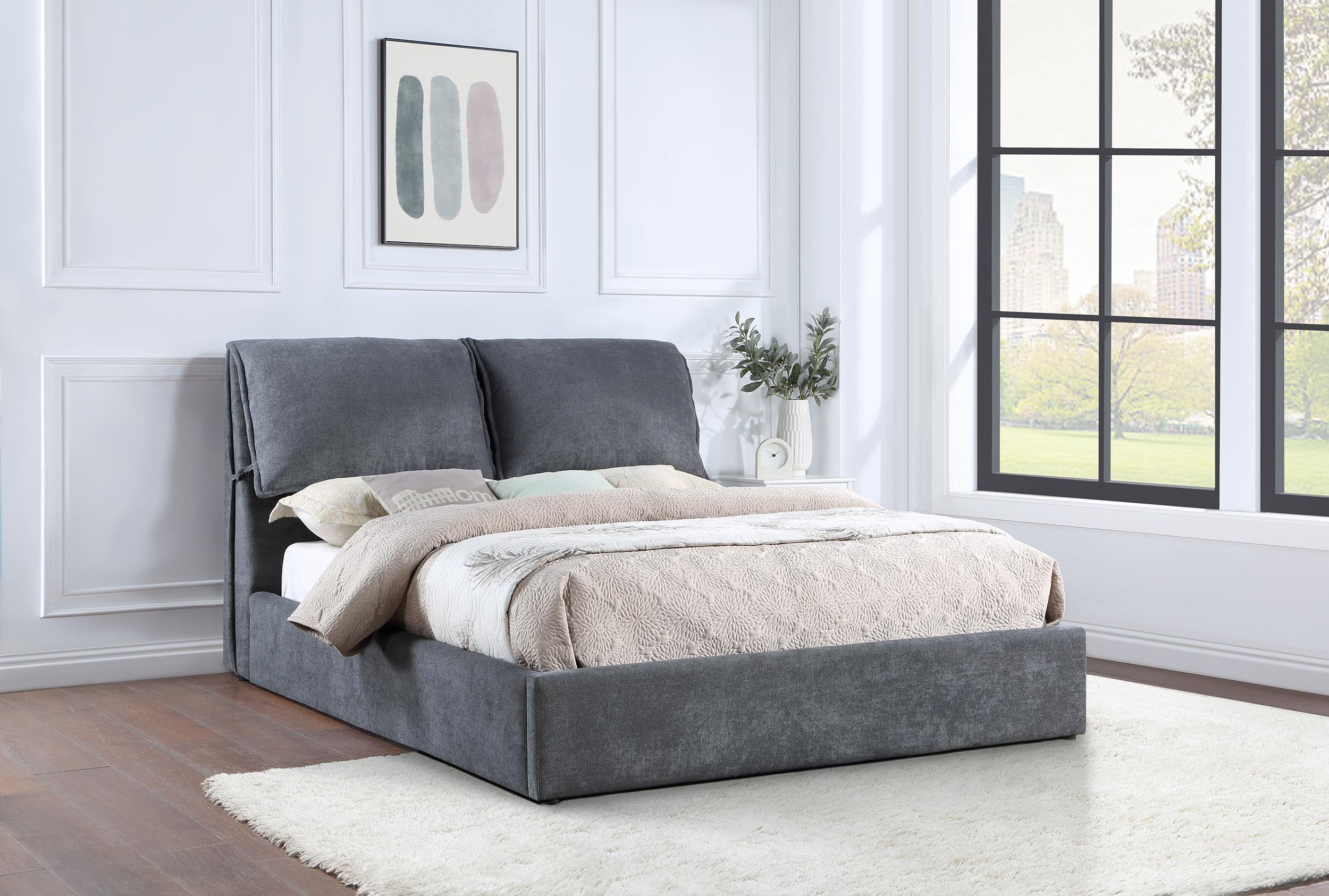 Laurel Upholstered Platform Bed with Pillow Headboard Charcoal Grey - Luxury Home Furniture (MI)
