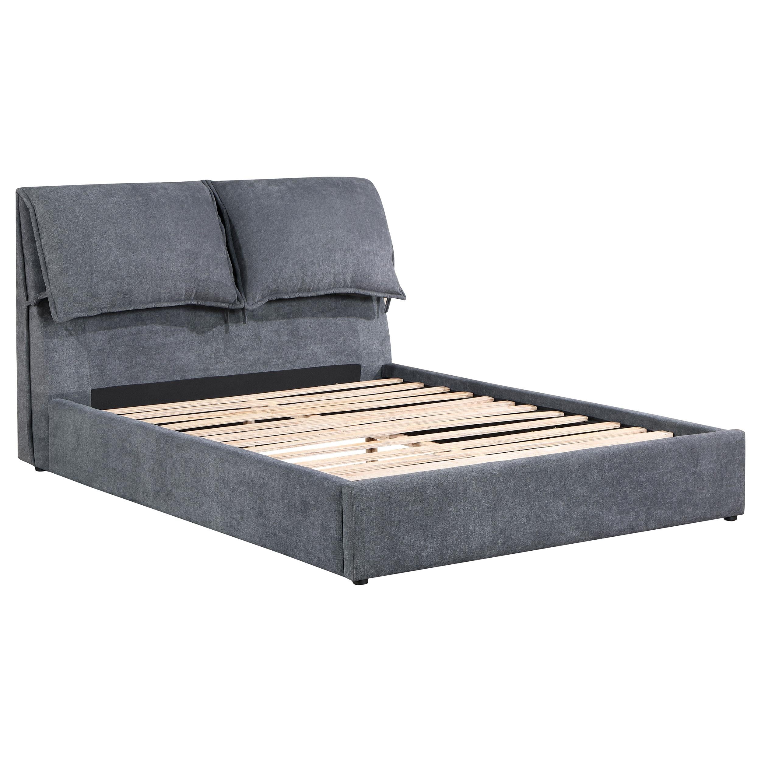 Laurel Upholstered Platform Bed with Pillow Headboard Charcoal Grey - Luxury Home Furniture (MI)